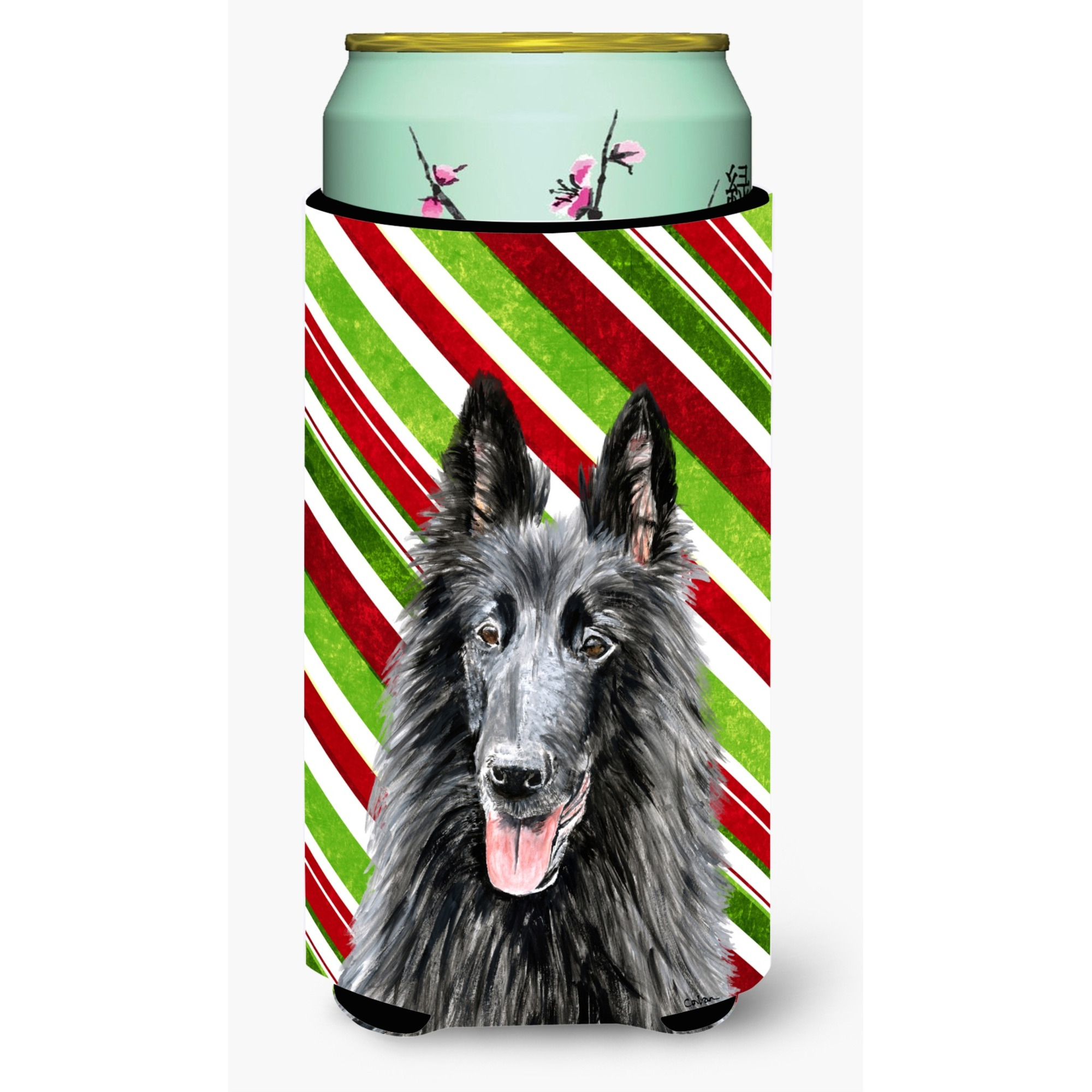 Belgian Sheepdog Candy Cane Holiday Christmas  Tall Boy Beverage Insulator Beverage Insulator Hugger