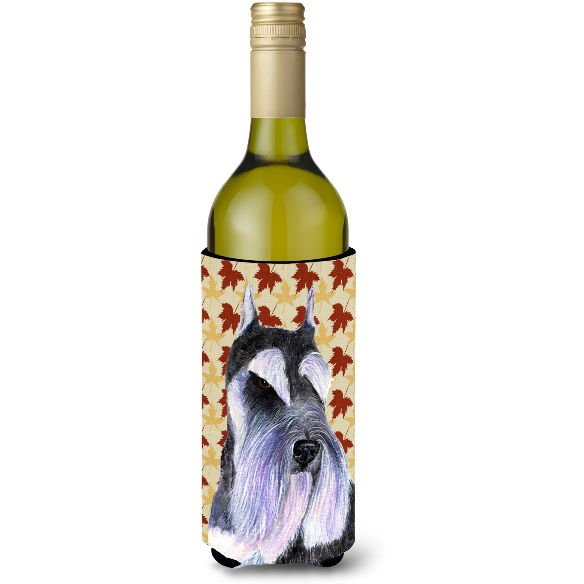 Schnauzer Fall Leaves Portrait Wine Bottle Beverage Insulator Beverage Insulator Hugger SS4379LITERK