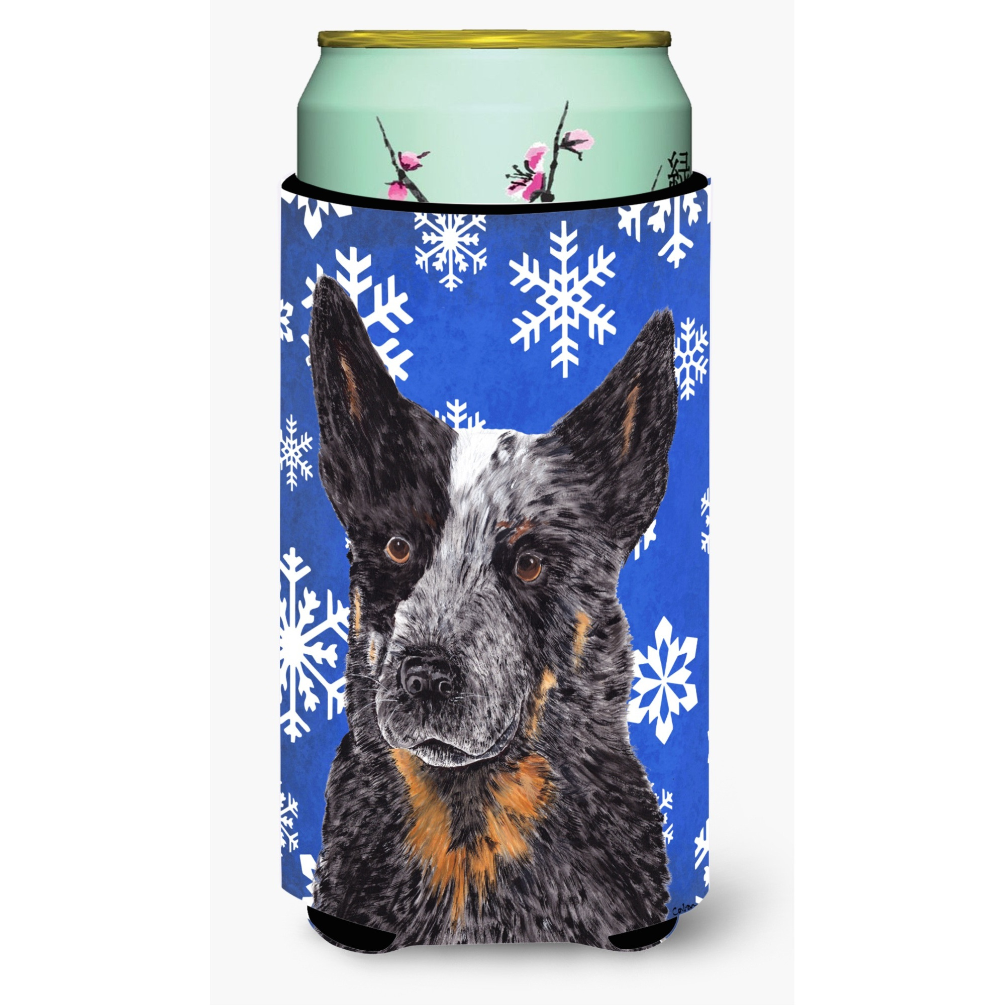Australian Cattle Dog Winter Snowflakes Holiday  Tall Boy Beverage Insulator Beverage Insulator Hugger
