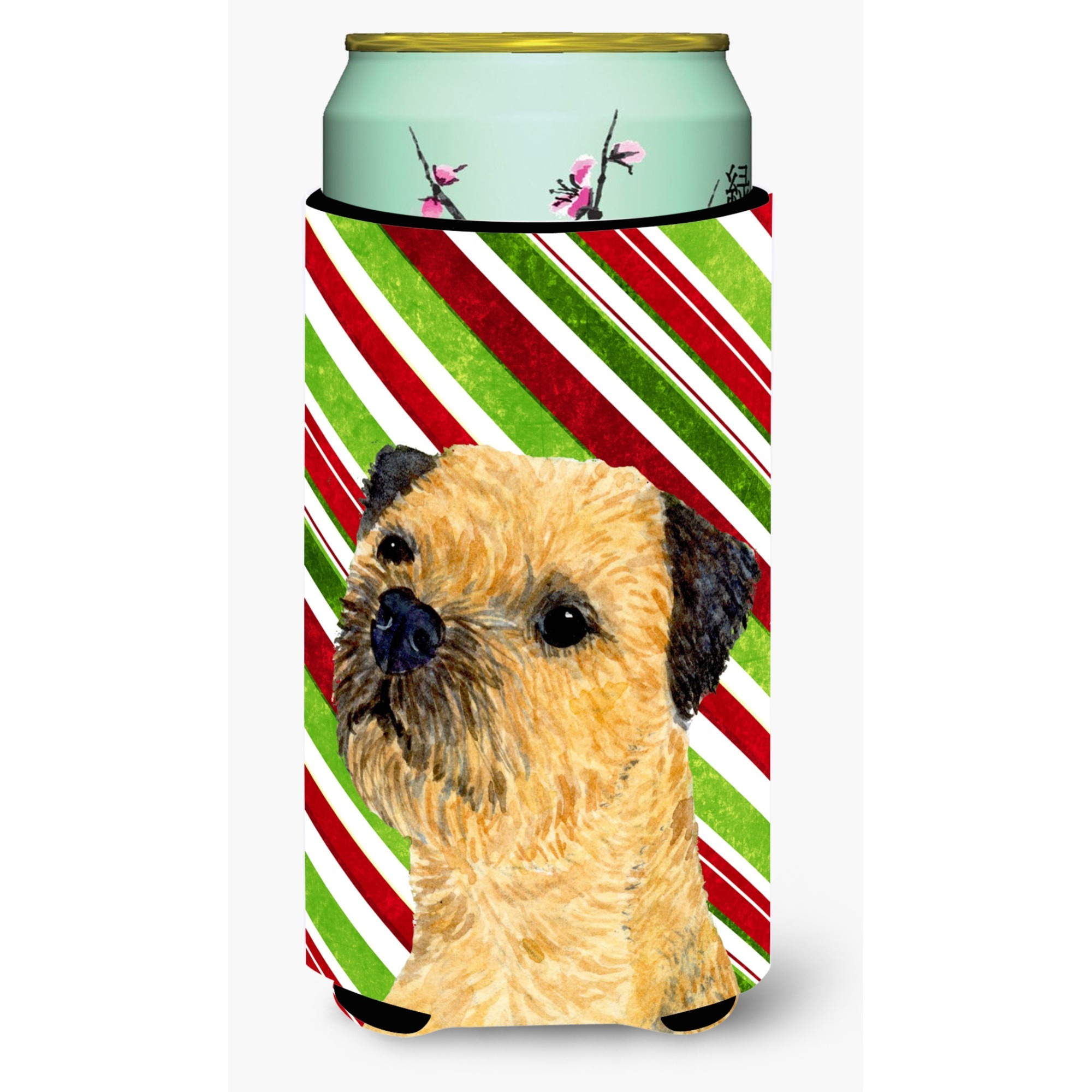 Border Terrier Candy Cane Holiday Christmas  Tall Boy Beverage Insulator Beverage Insulator Hugger
