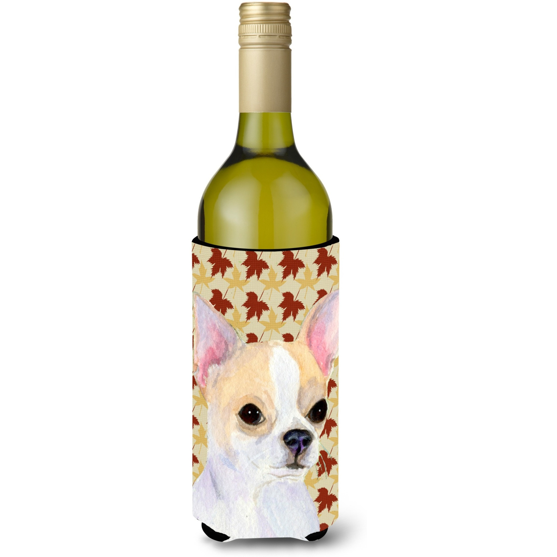 Chihuahua Fall Leaves Portrait Wine Bottle Beverage Insulator Beverage Insulator Hugger SS4382LITERK