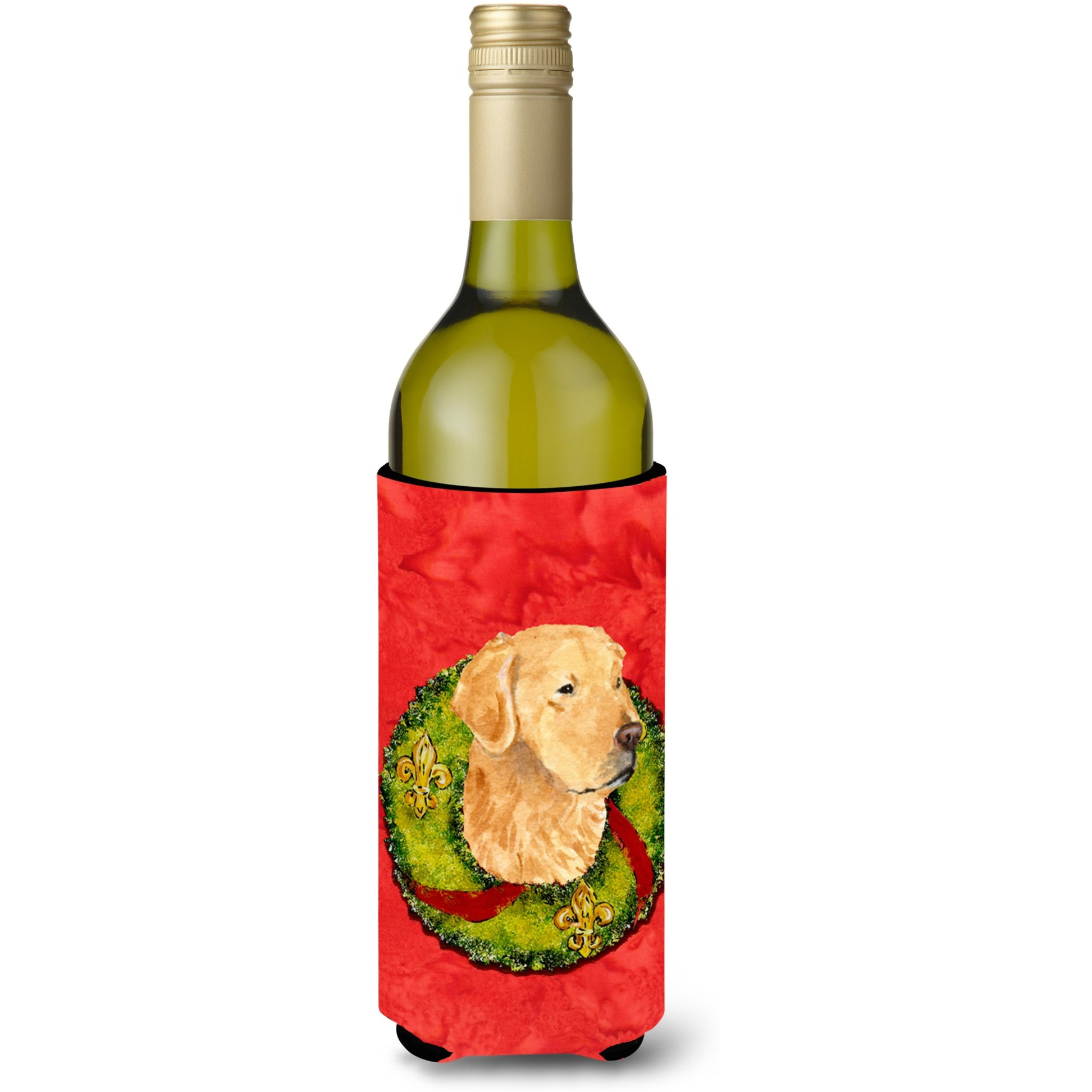 Golden Retriever Cristmas Wreath Wine Bottle Beverage Insulator Beverage Insulator Hugger