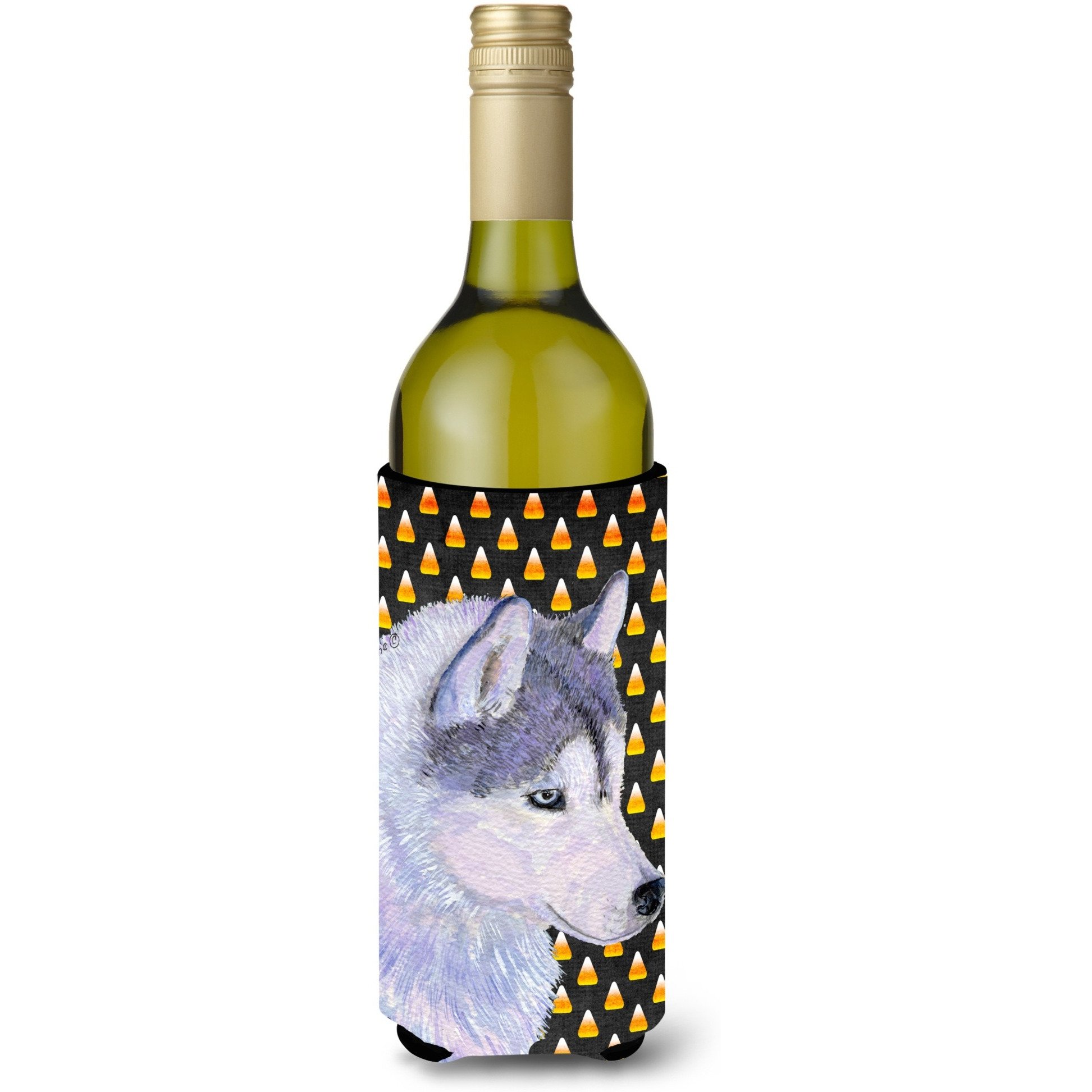 Siberian Husky Candy Corn Halloween Portrait Wine Bottle Beverage Insulator Beverage Insulator Hugger