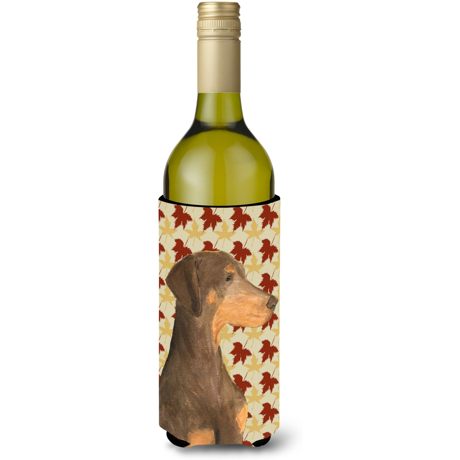 Doberman Fall Leaves Portrait Wine Bottle Beverage Insulator Beverage Insulator Hugger SS4377LITERK