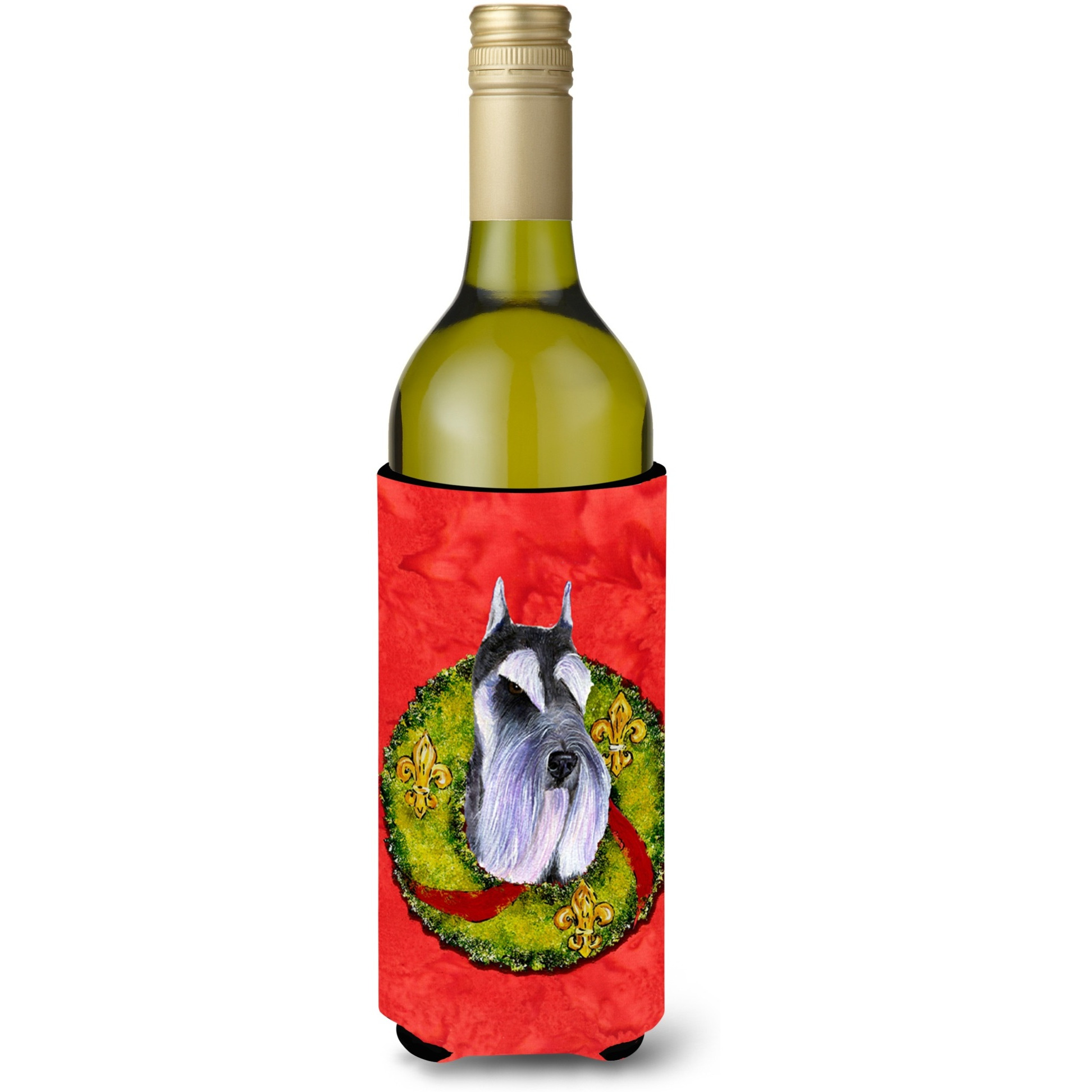 Schnauzer Cristmas Wreath Wine Bottle Beverage Insulator Beverage Insulator Hugger