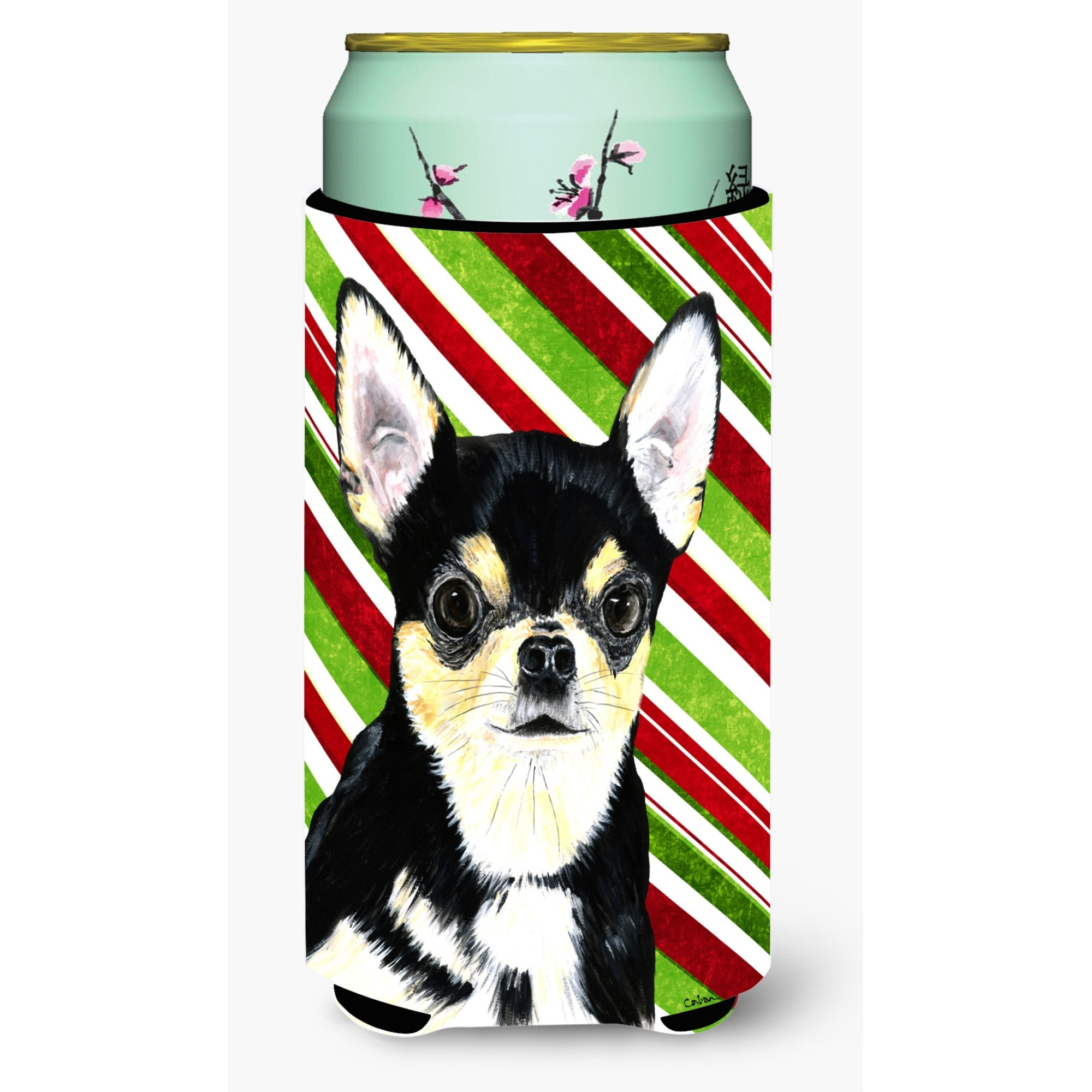 Chihuahua Candy Cane Holiday Christmas  Tall Boy Beverage Insulator Beverage Insulator Hugger