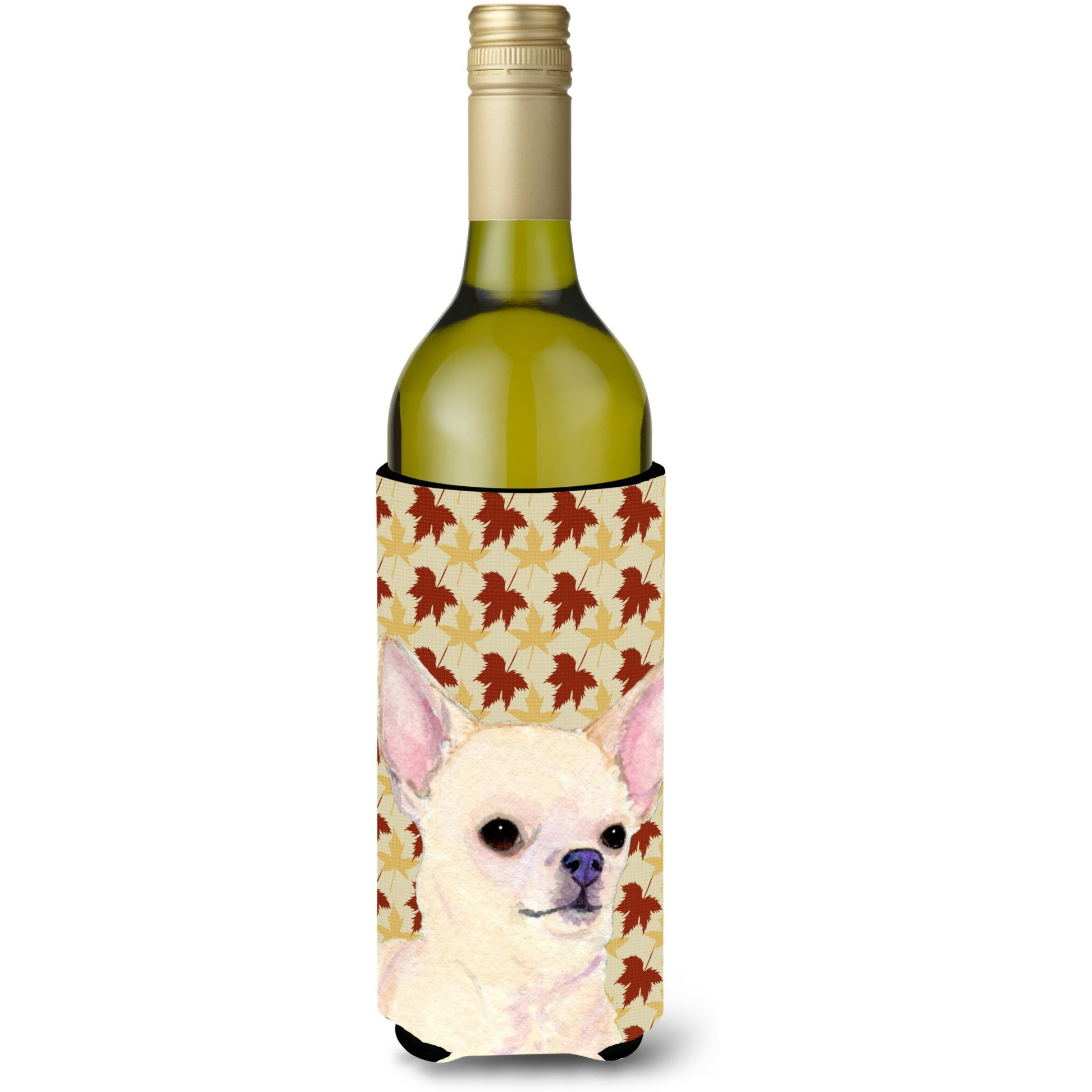 Chihuahua Fall Leaves Portrait Wine Bottle Beverage Insulator Beverage Insulator Hugger SS4384LITERK