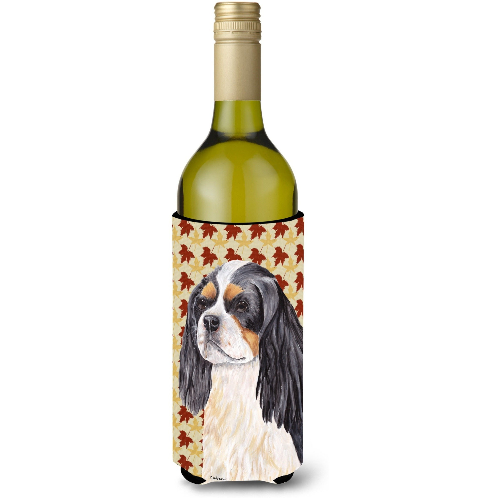 Cavalier Spaniel Fall Leaves Portrait Wine Bottle Beverage Insulator Beverage Insulator Hugger SC9231LITERK