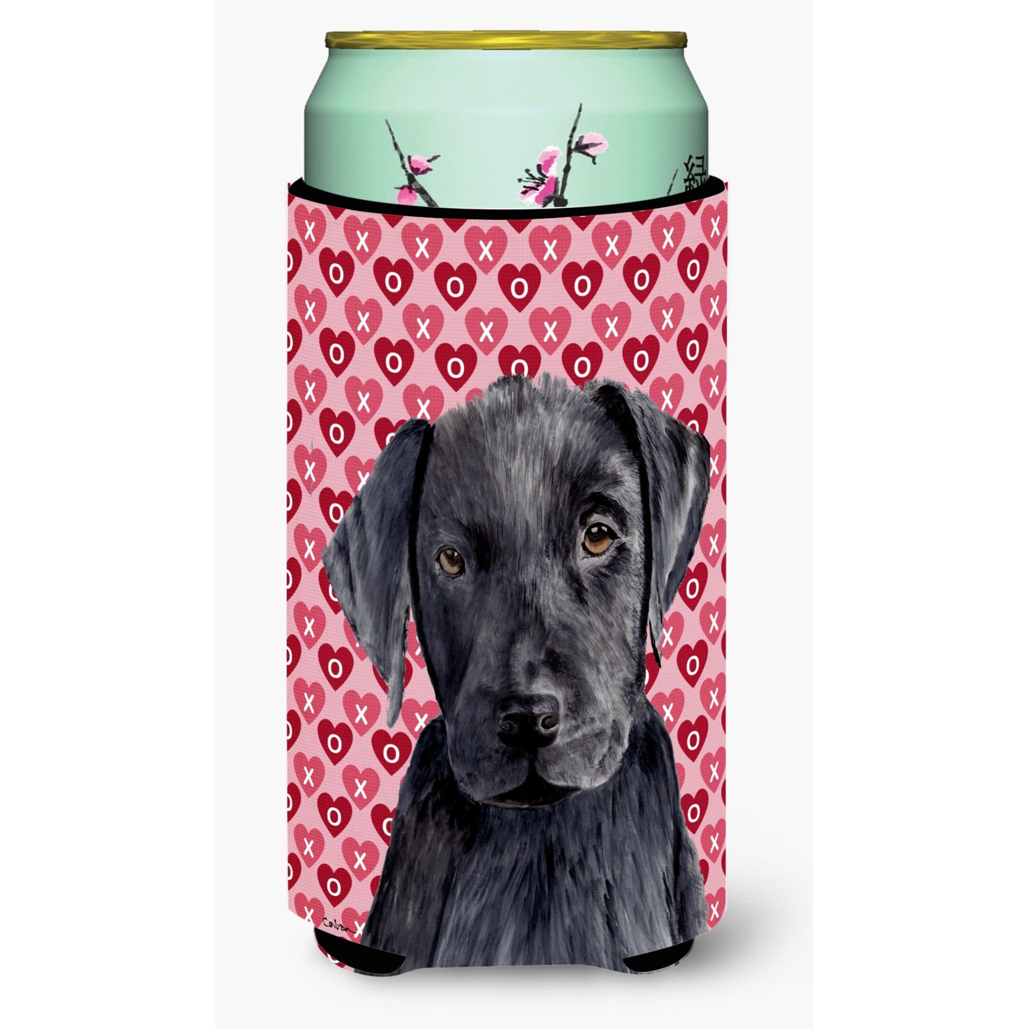 Labrador Black Hearts Love Valentine's Day  Tall Boy Beverage Insulator Beverage Insulator Hugger