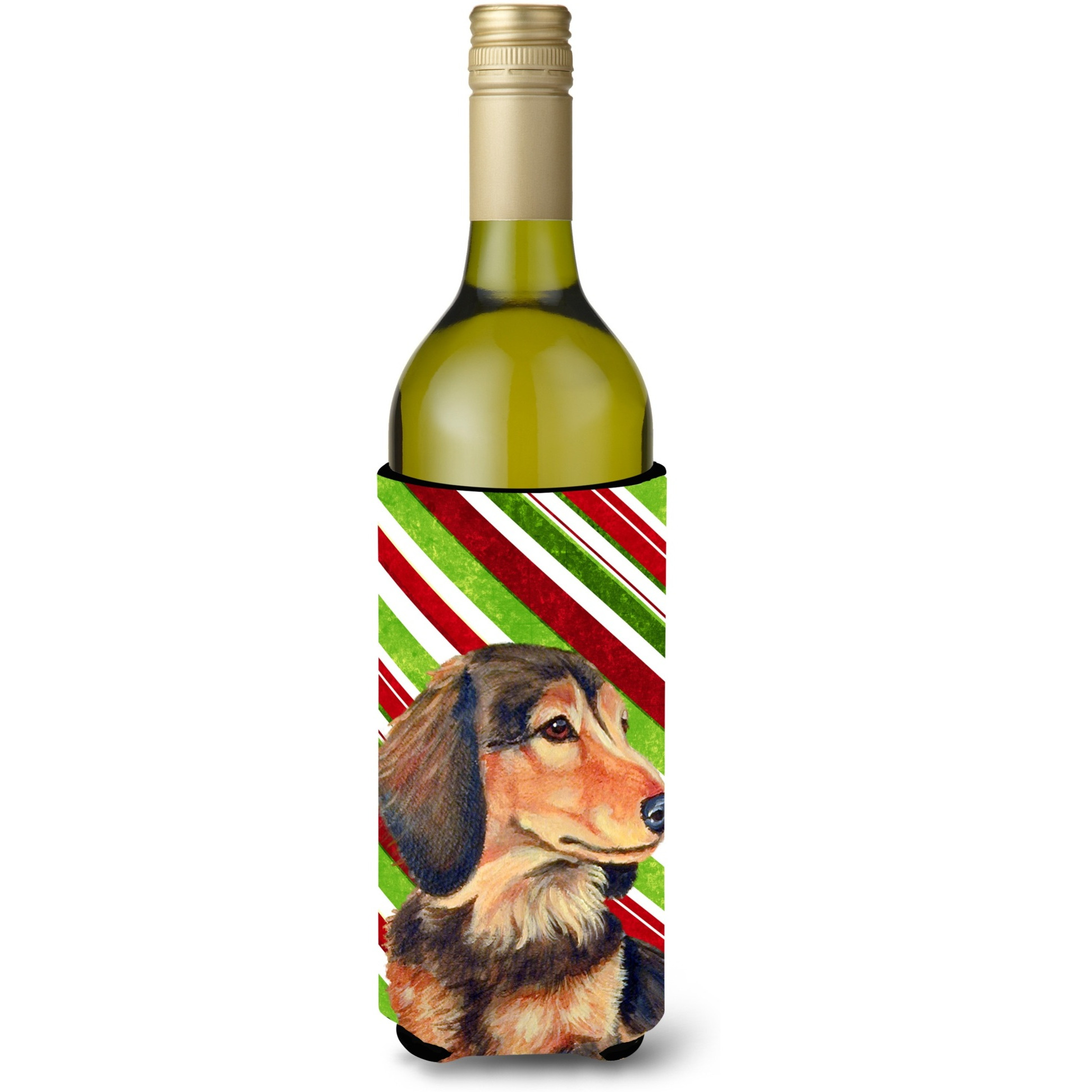 Dachshund Candy Cane Holiday Christmas Wine Bottle Beverage Insulator Beverage Insulator Hugger LH9256LITERK
