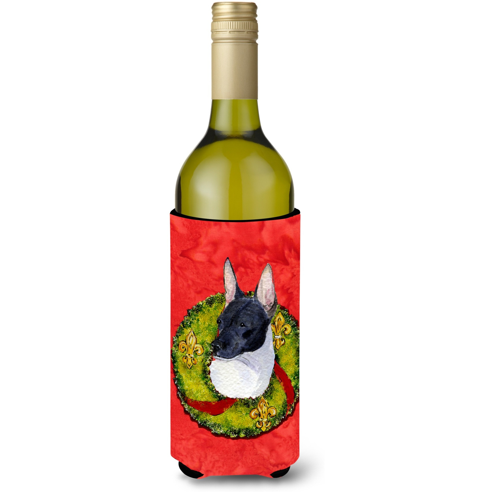 Rat Terrier Cristmas Wreath Wine Bottle Beverage Insulator Beverage Insulator Hugger