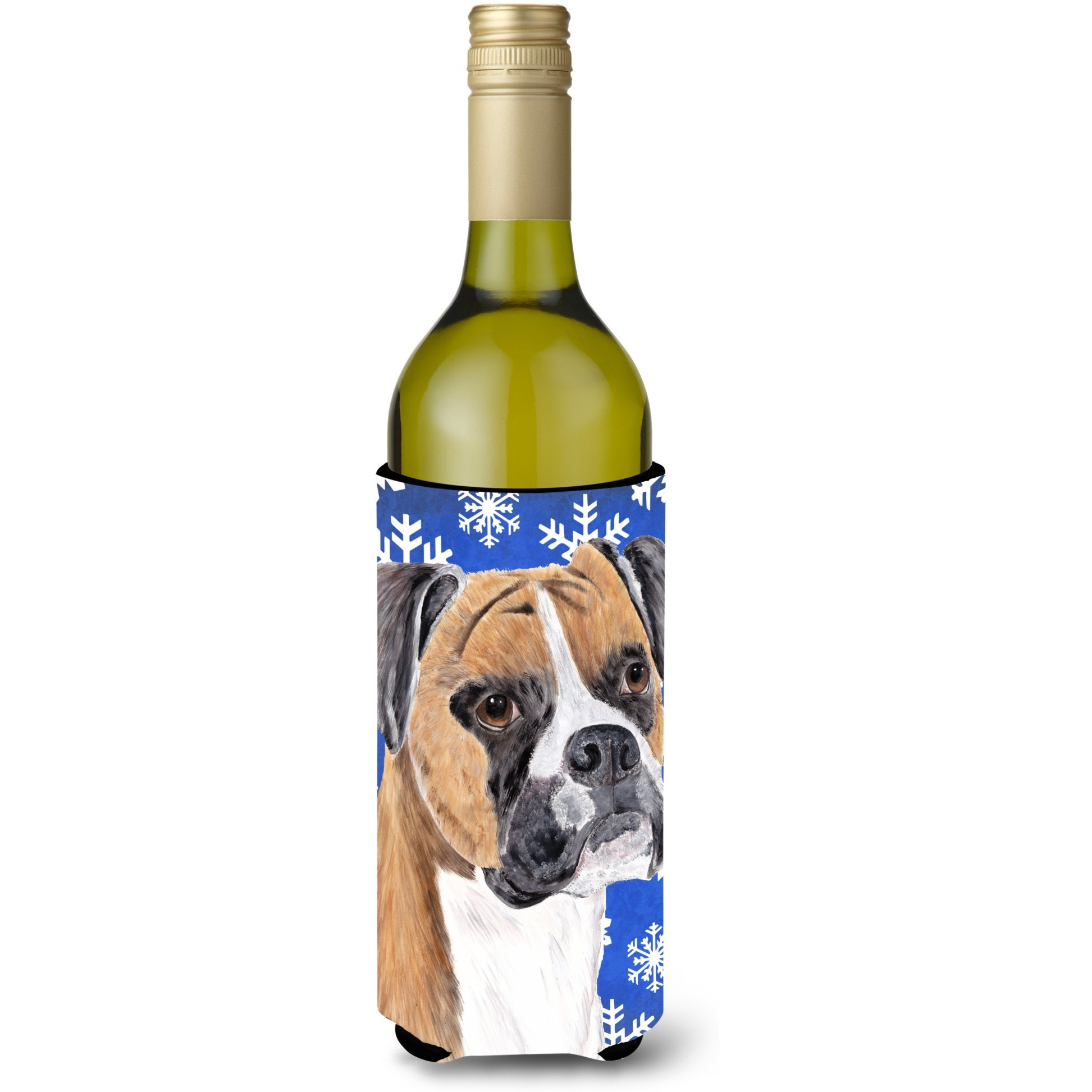 Boxer Winter Snowflakes Holiday Wine Bottle Beverage Insulator Beverage Insulator Hugger