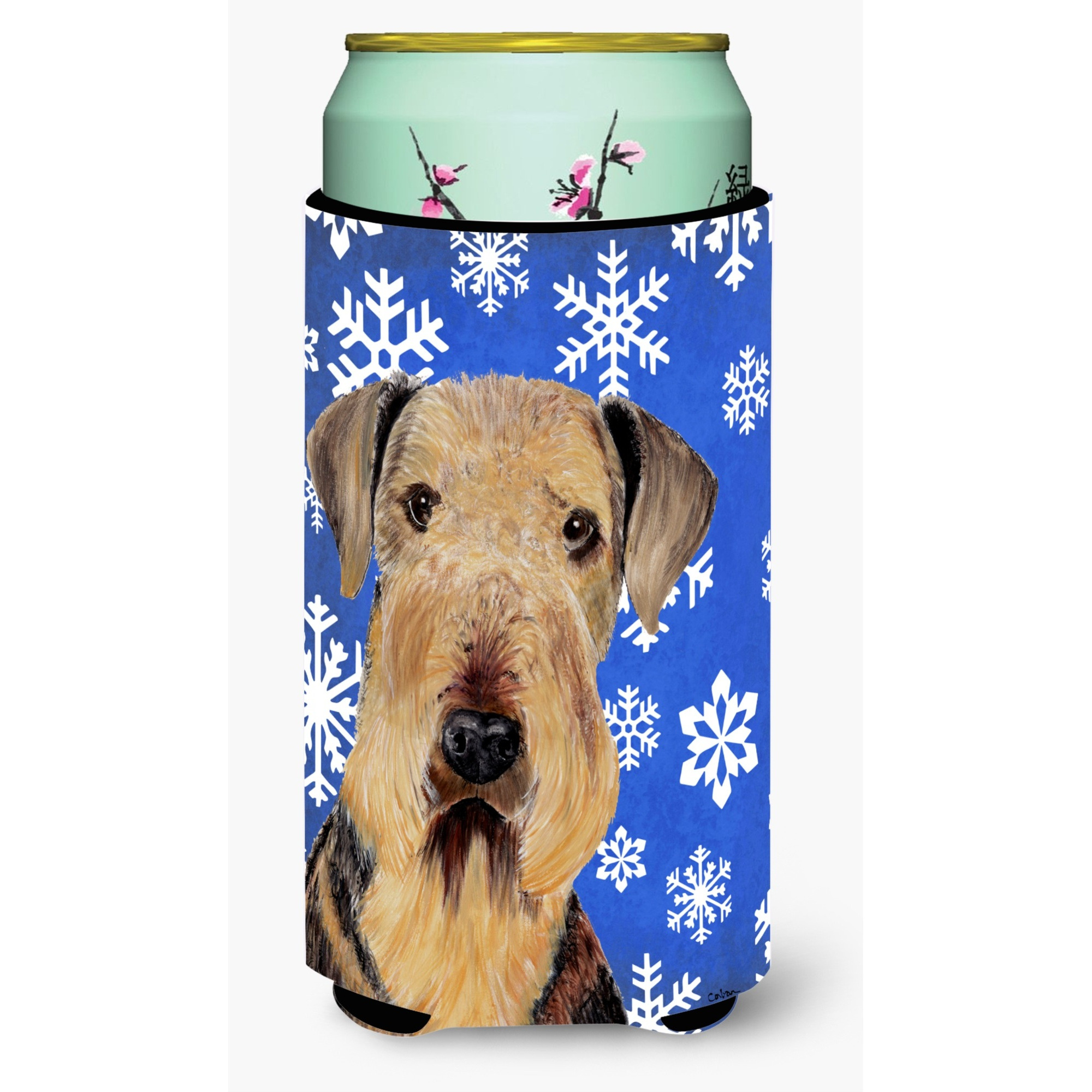 Airedale Winter Snowflakes Holiday  Tall Boy Beverage Insulator Beverage Insulator Hugger