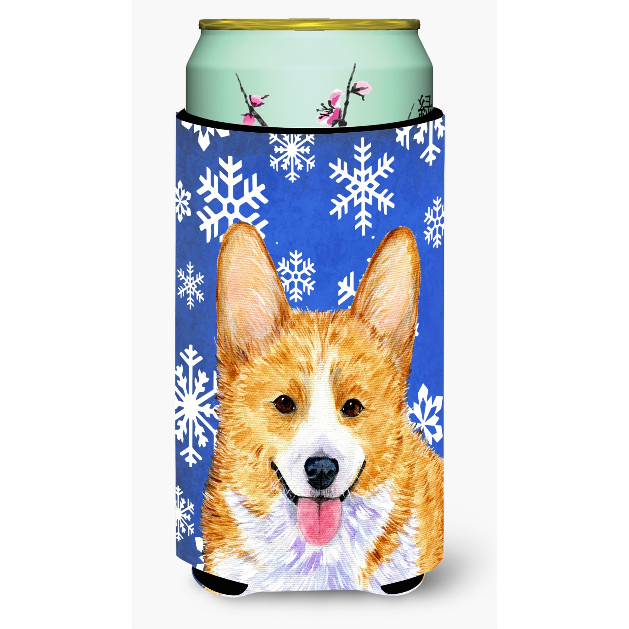 Corgi Winter Snowflakes Holiday  Tall Boy Beverage Insulator Beverage Insulator Hugger