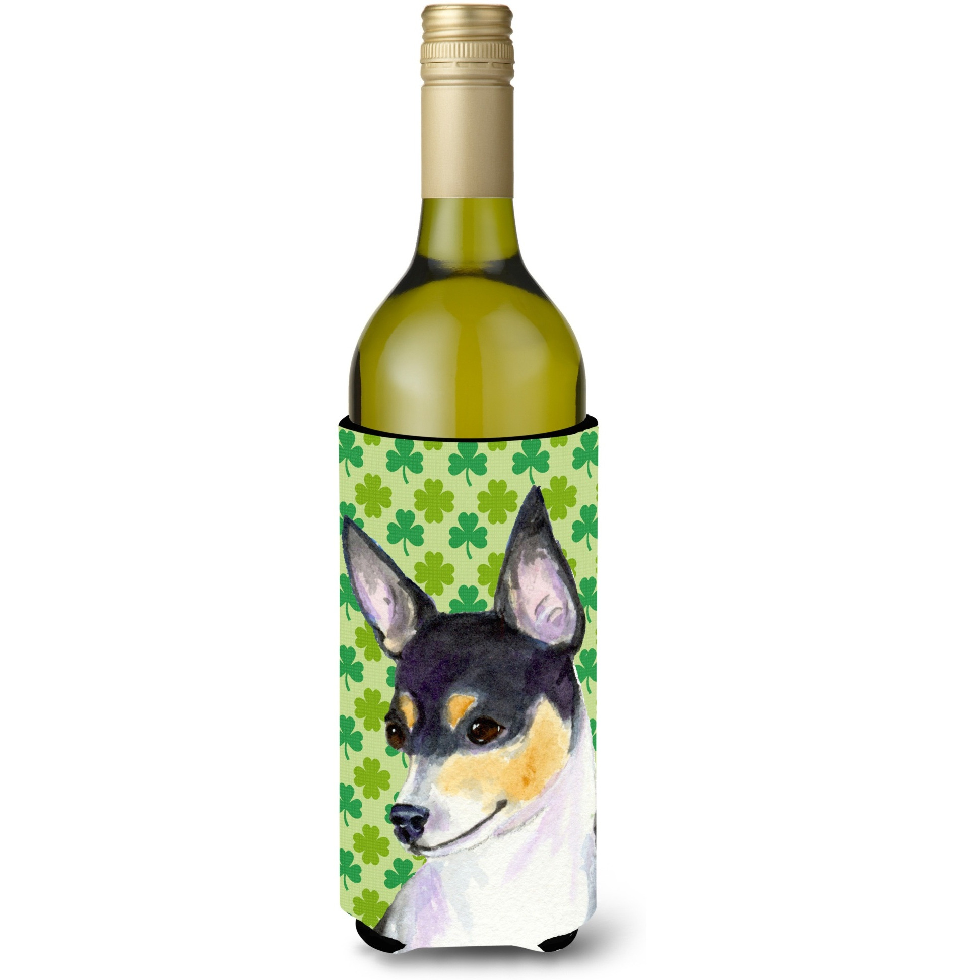 Chihuahua St. Patrick's Day Shamrock Portrait Wine Bottle Beverage Insulator Beverage Insulator Hugger
