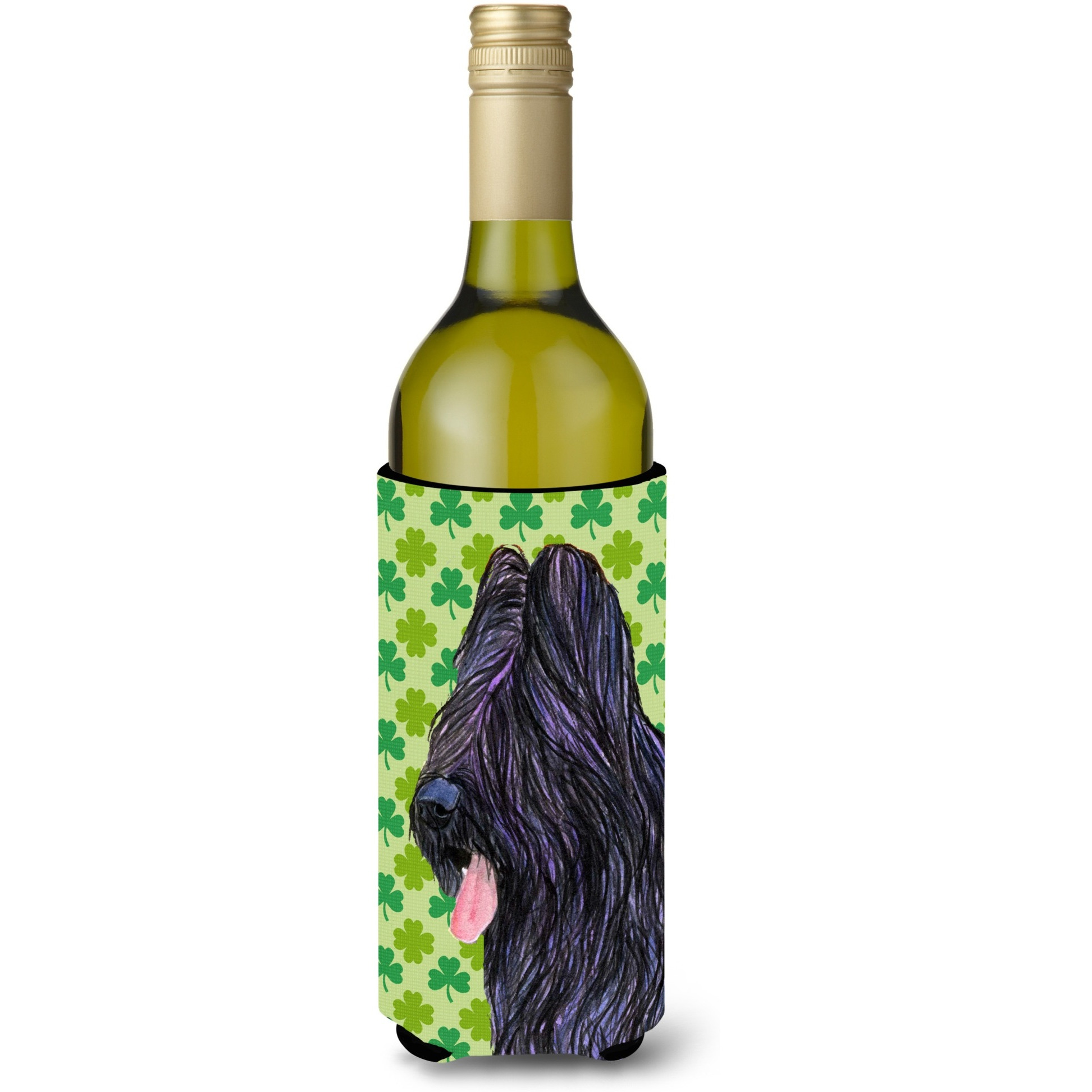 Briard St. Patrick's Day Shamrock Portrait Wine Bottle Beverage Insulator Beverage Insulator Hugger