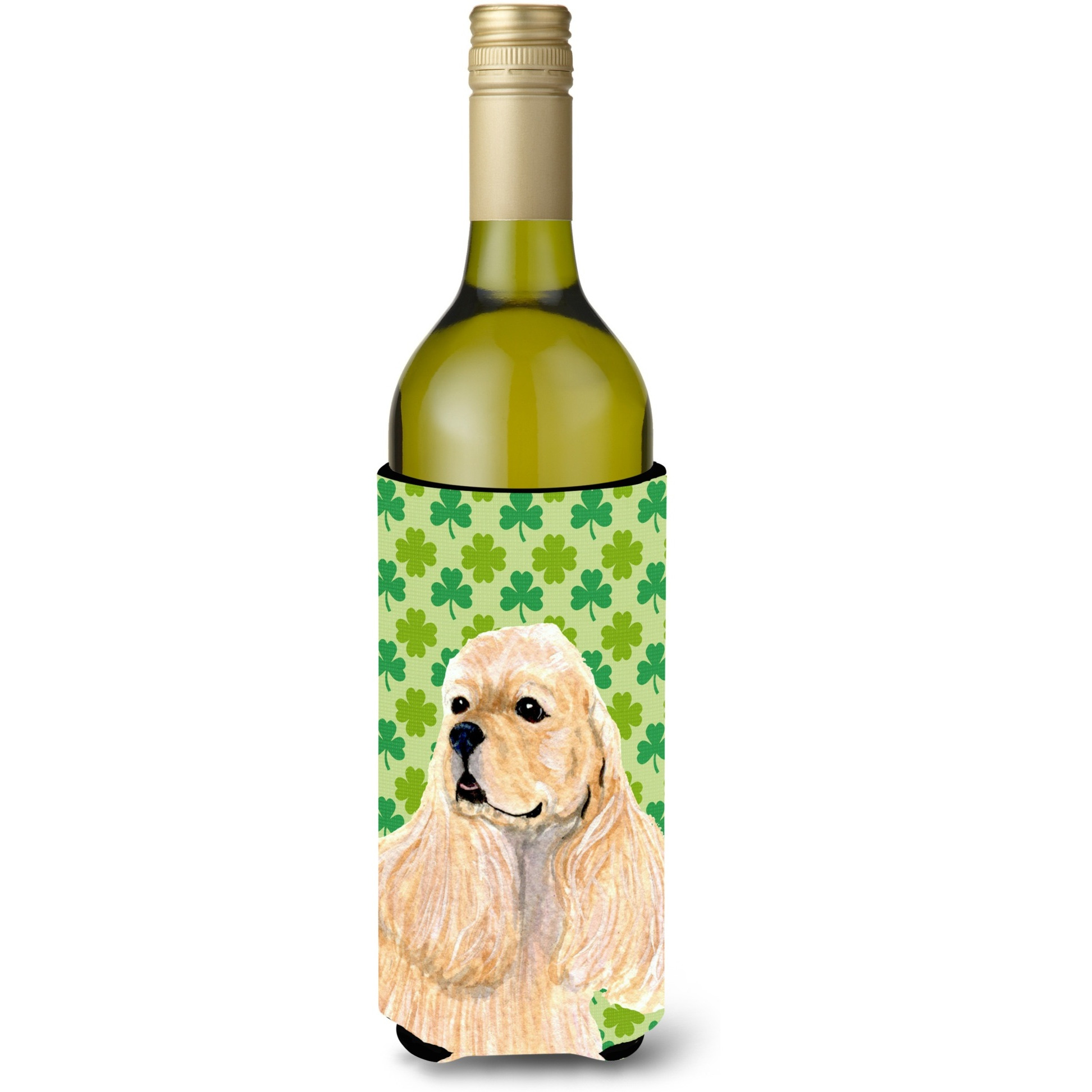 Cocker Spaniel St. Patrick's Day Shamrock Portrait Wine Bottle Beverage Insulator Beverage Insulator Hugger