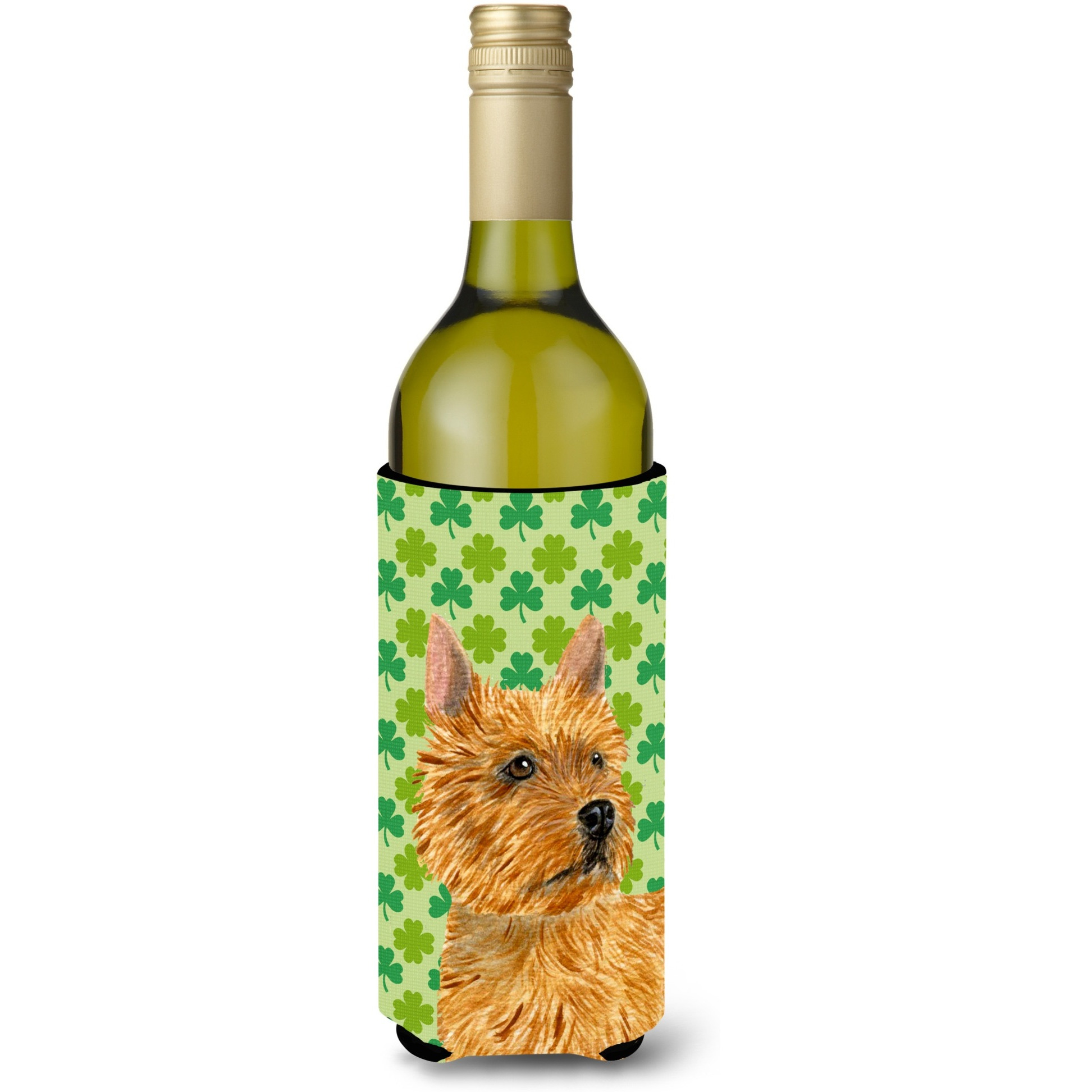 Norwich Terrier St. Patrick's Day Shamrock Portrait Wine Bottle Beverage Insulator Beverage Insulator Hugger