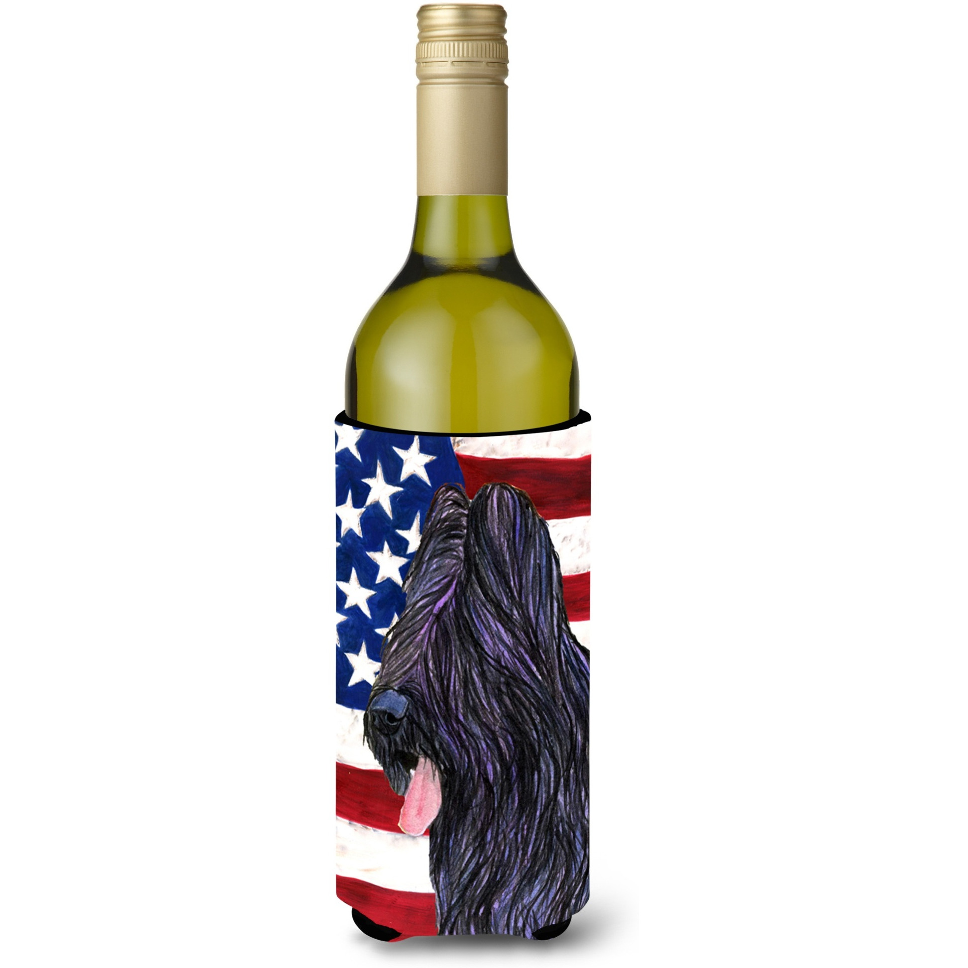 USA American Flag with Briard Wine Bottle Beverage Insulator Beverage Insulator Hugger