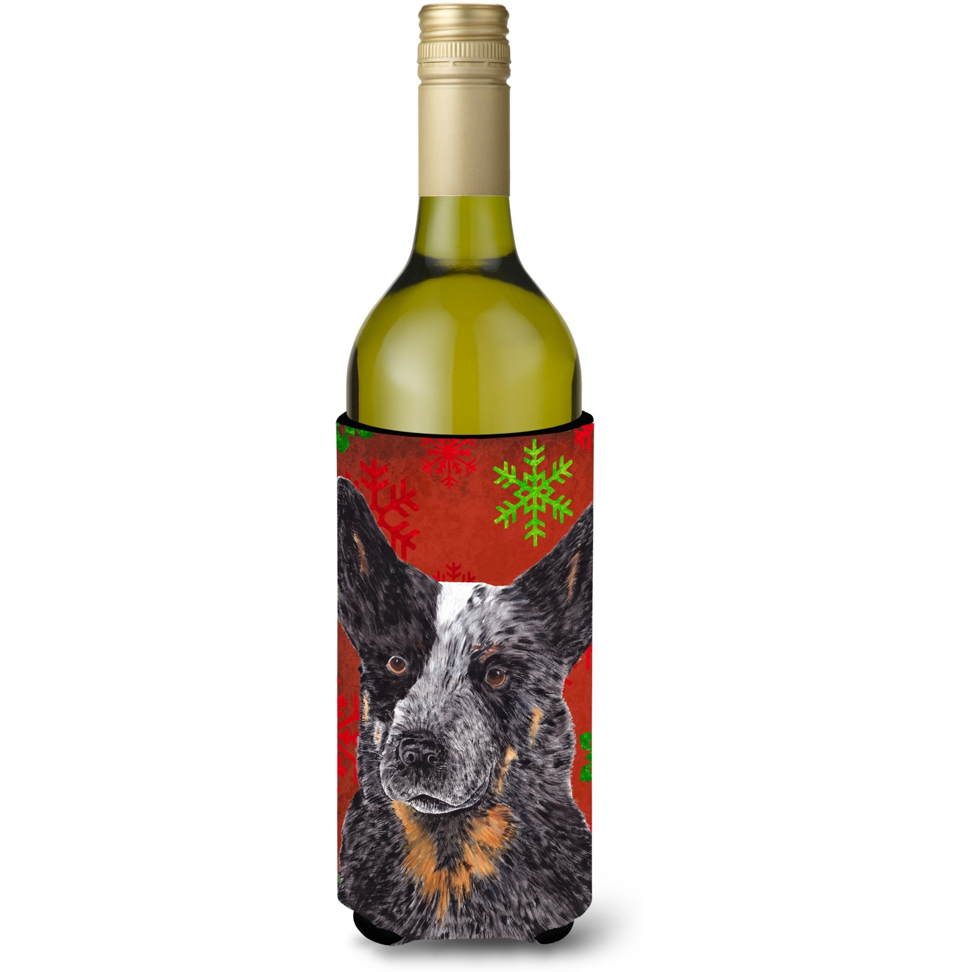 Australian Cattle Dog Snowflakes Christmas Wine Bottle Beverage Insulator Beverage Insulator Hugger