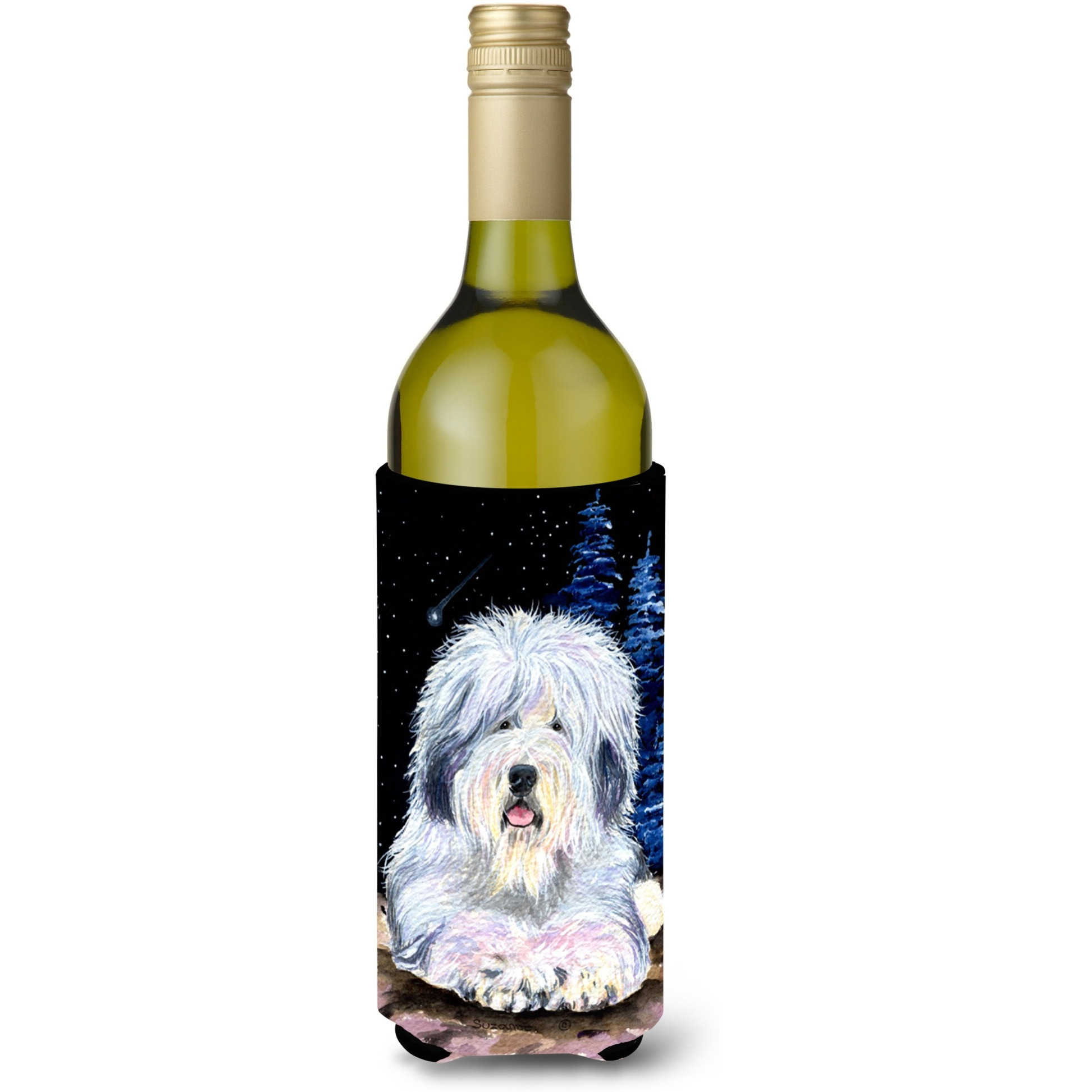 Starry Night Old English Sheepdog Wine Bottle Beverage Insulator Beverage Insulator Hugger SS8443LITERK