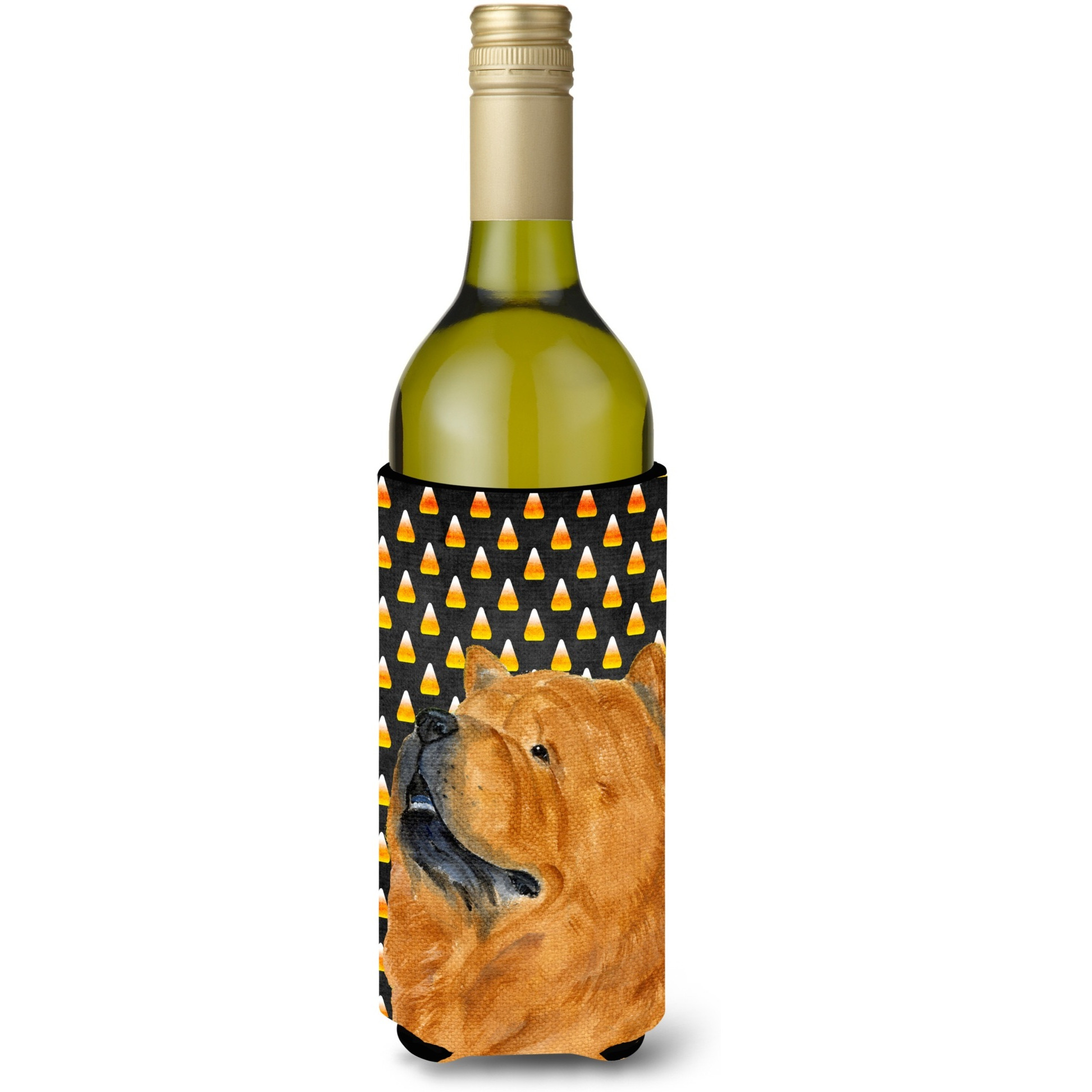 Chow Chow Candy Corn Halloween Portrait Wine Bottle Beverage Insulator Beverage Insulator Hugger SS4295LITERK