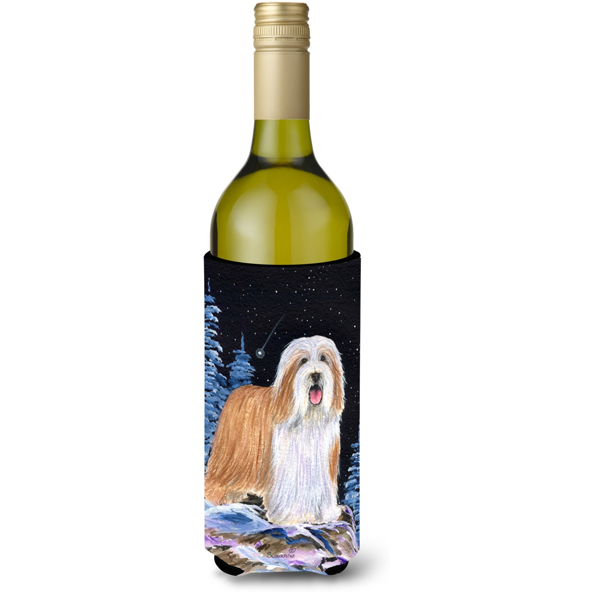 Starry Night Bearded Collie Wine Bottle Beverage Insulator Beverage Insulator Hugger