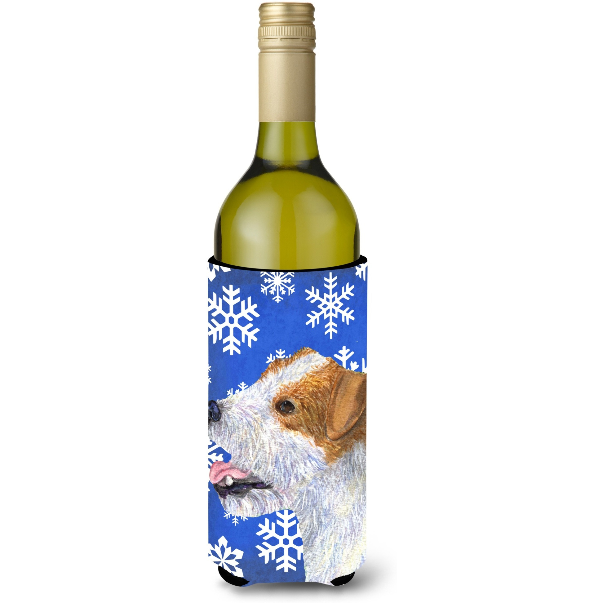 Jack Russell Terrier Winter Snowflakes Holiday Wine Bottle Beverage Insulator Beverage Insulator Hugger