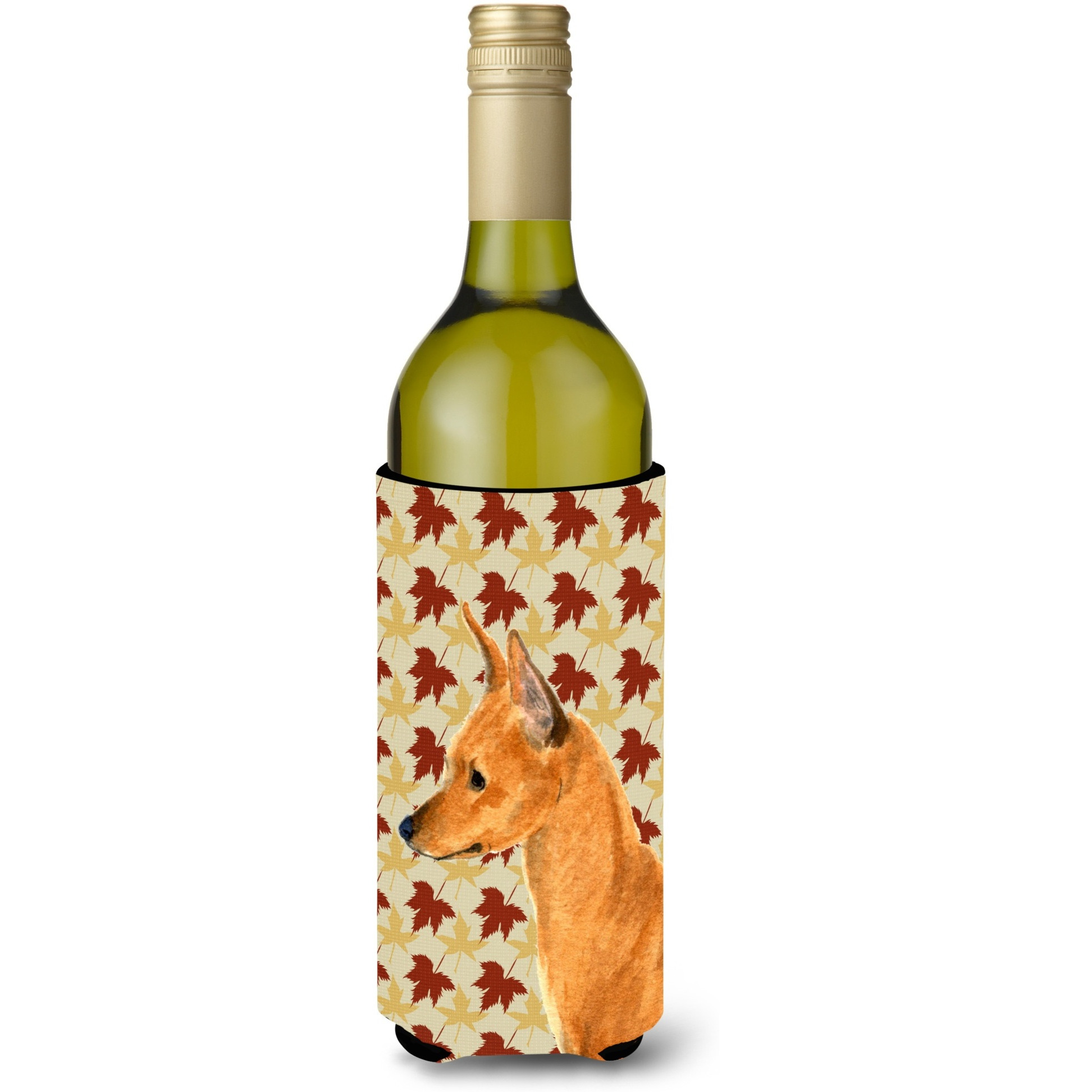 Min Pin Fall Leaves Portrait Wine Bottle Beverage Insulator Beverage Insulator Hugger SS4390LITERK