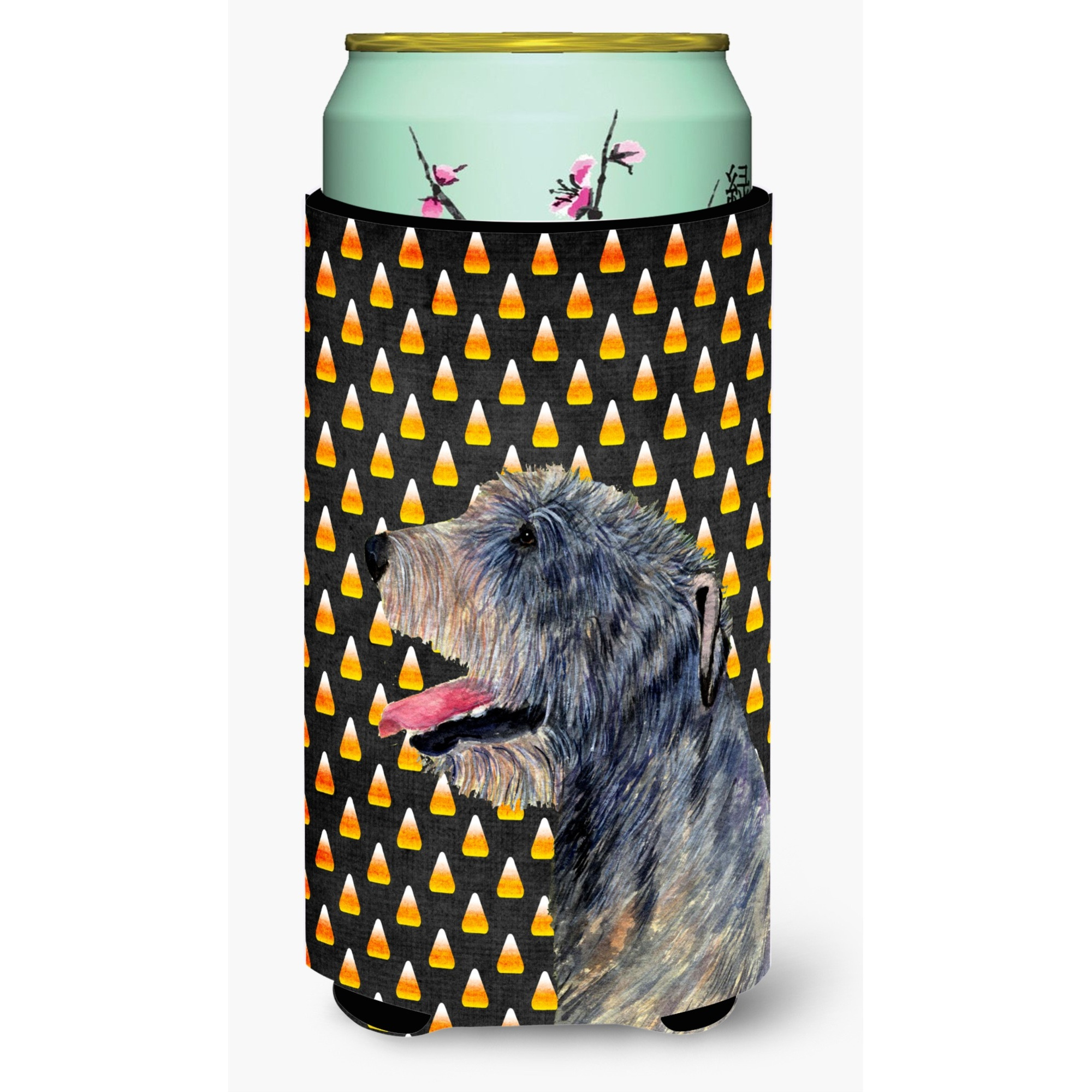 Irish Wolfhound Candy Corn Halloween Portrait  Tall Boy Beverage Insulator Beverage Insulator Hugger