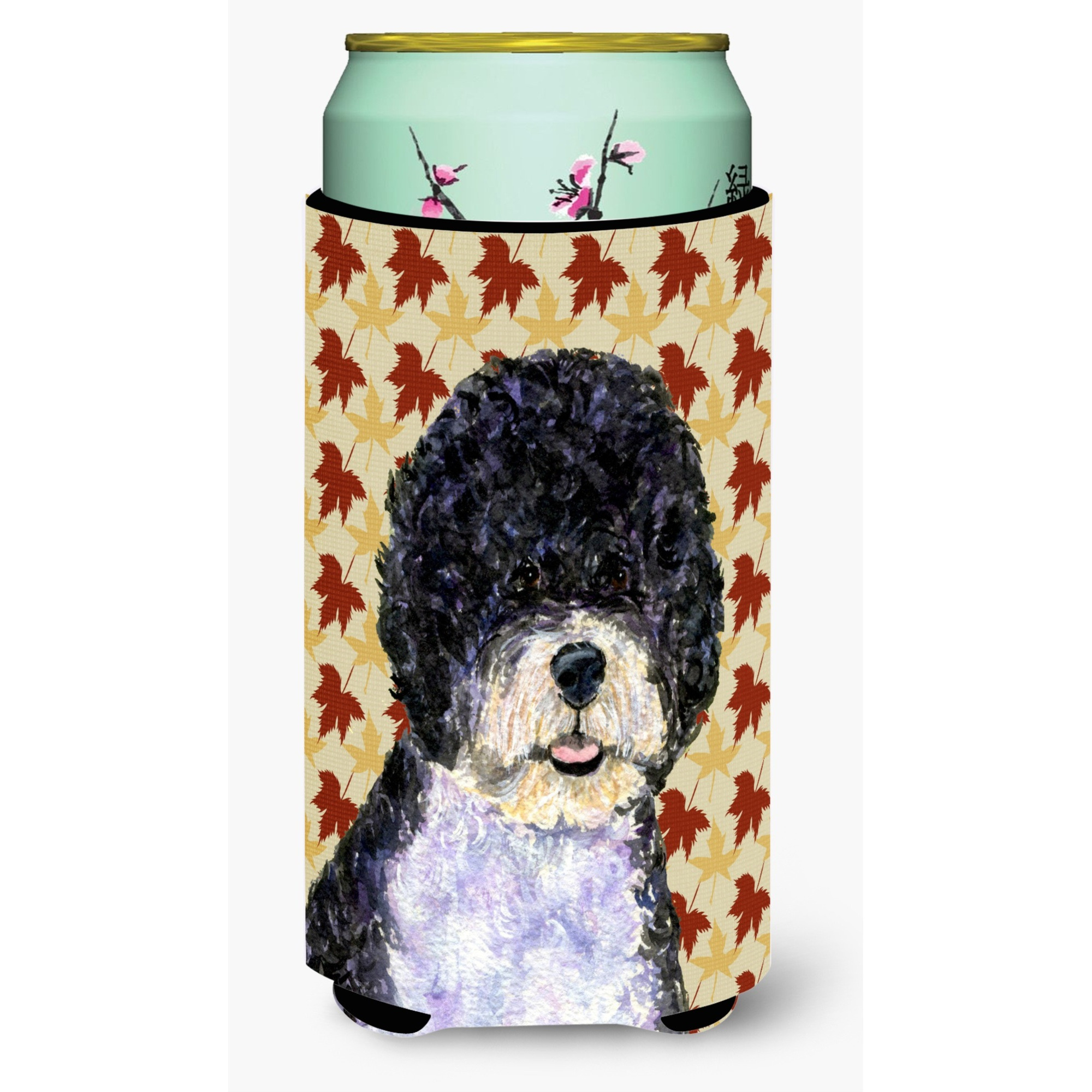 Portuguese Water Dog Fall Leaves Portrait  Tall Boy Beverage Insulator Beverage Insulator Hugger