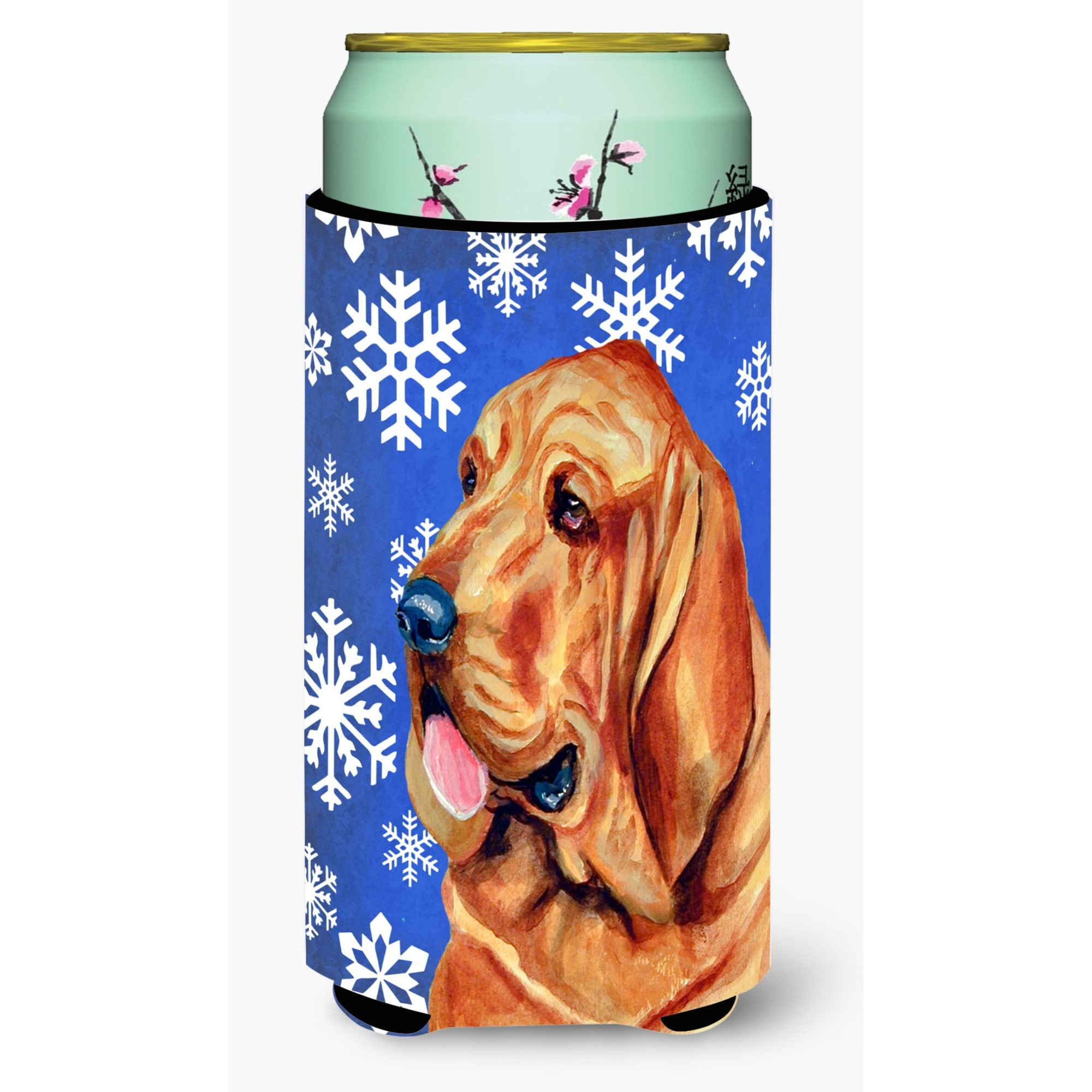Bloodhound Winter Snowflakes Holiday  Tall Boy Beverage Insulator Beverage Insulator Hugger
