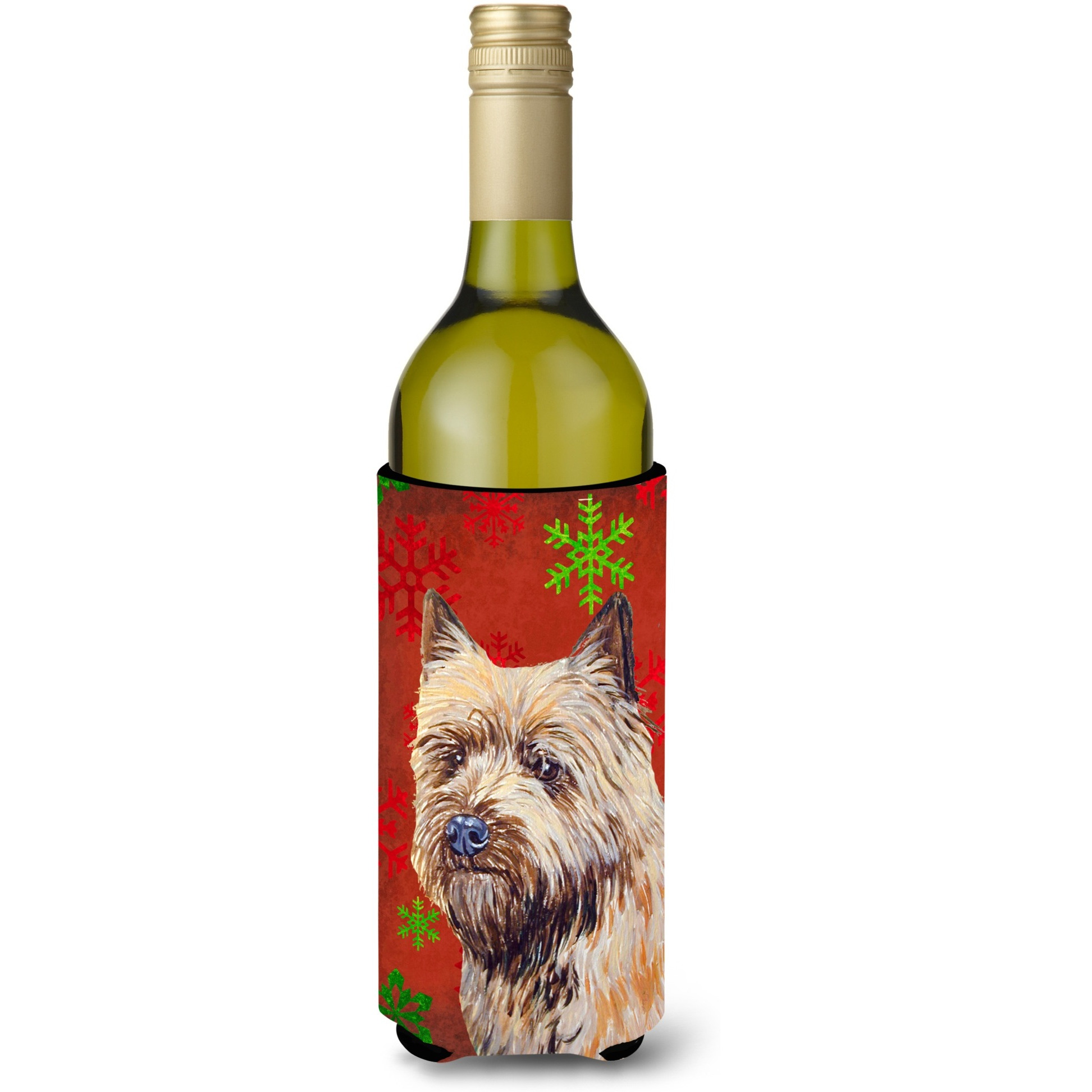 Cairn Terrier   Snowflakes Holiday Christmas Wine Bottle Beverage Insulator Beverage Insulator Hugger
