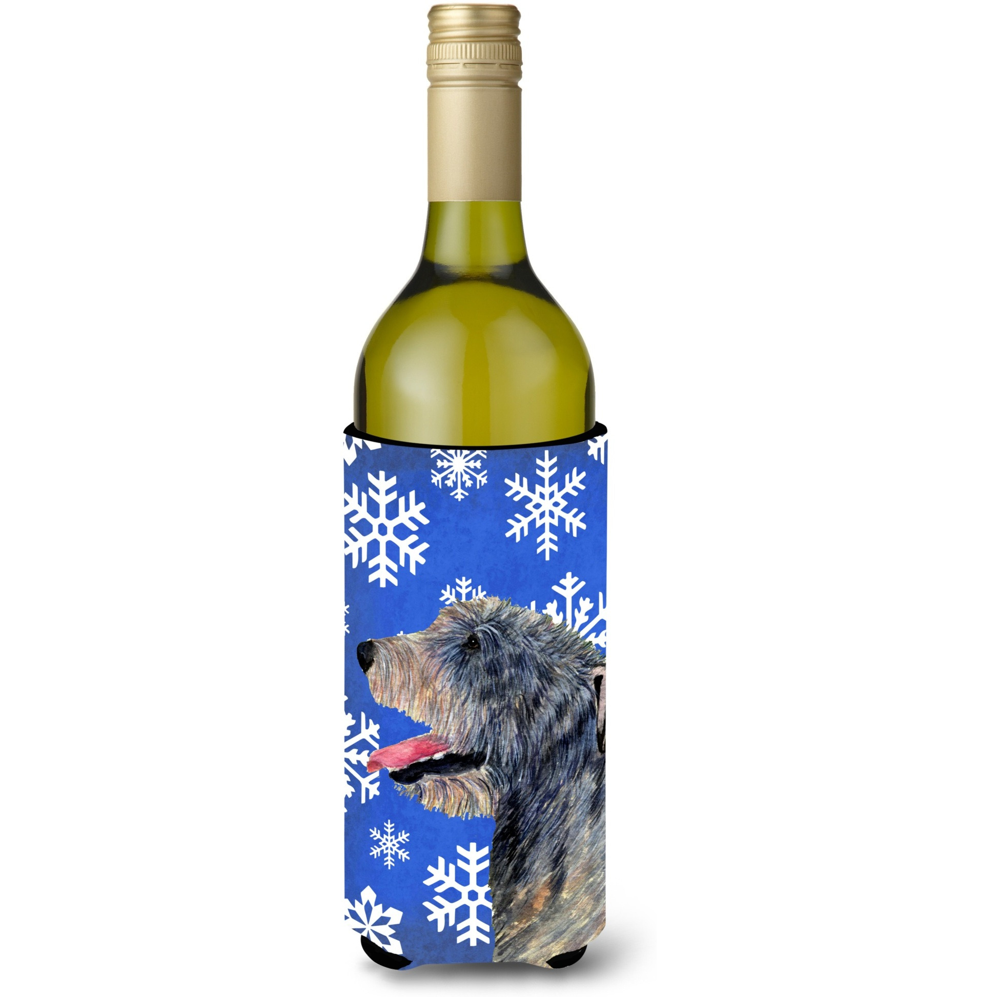 Irish Wolfhound Winter Snowflakes Holiday Wine Bottle Beverage Insulator Beverage Insulator Hugger