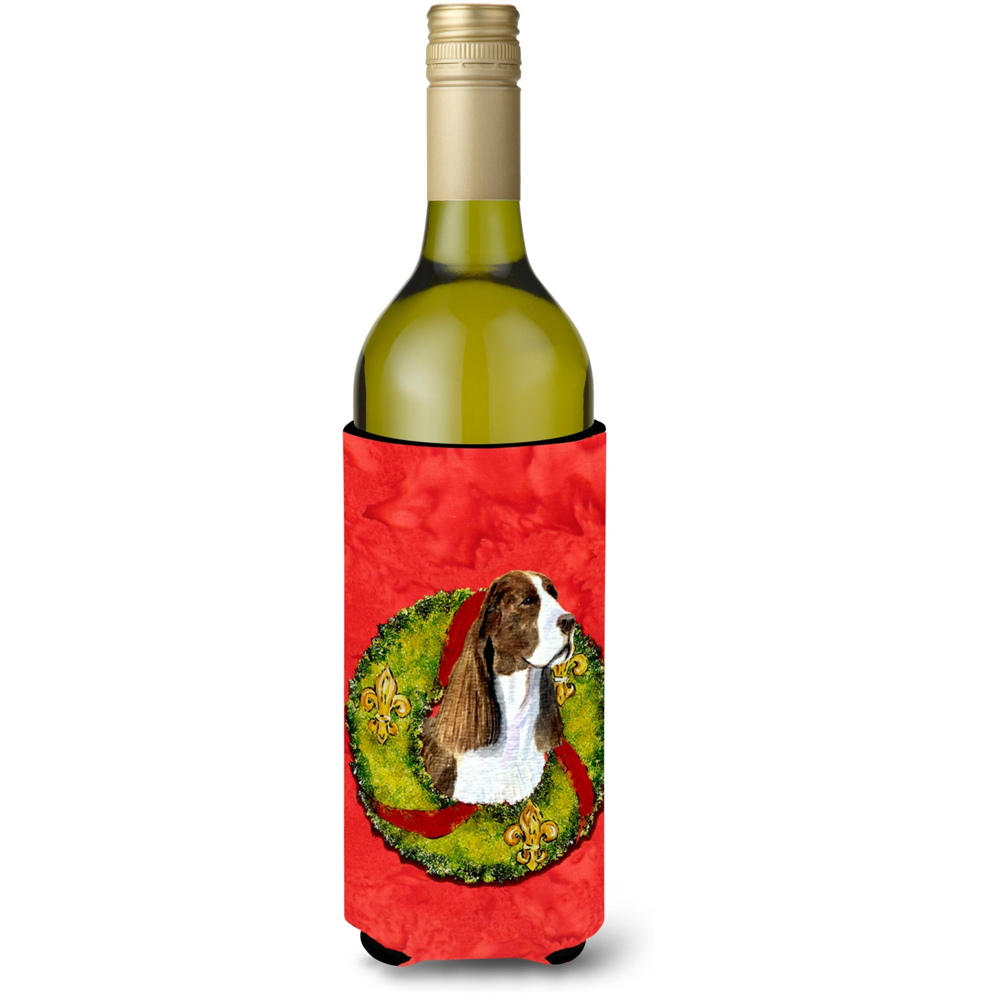 Springer Spaniel Cristmas Wreath Wine Bottle Beverage Insulator Beverage Insulator Hugger