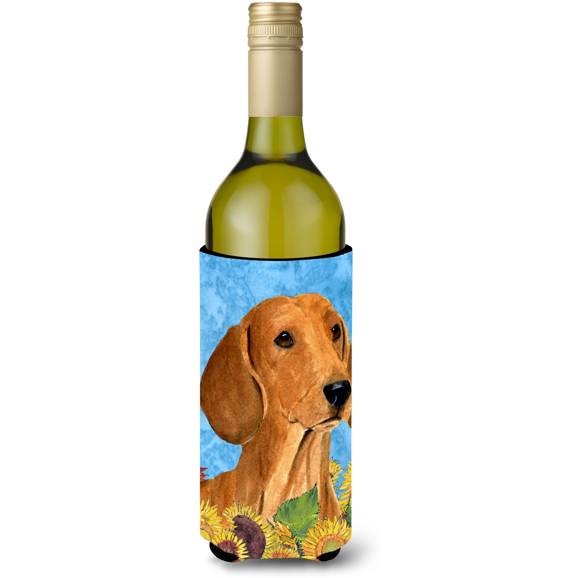 Dachshund in Summer Flowers Wine Bottle Beverage Insulator Beverage Insulator Hugger