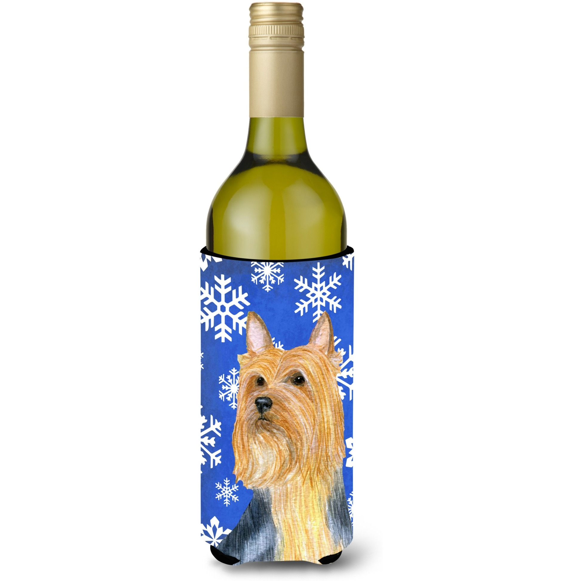 Silky Terrier Winter Snowflakes Holiday Wine Bottle Beverage Insulator Beverage Insulator Hugger