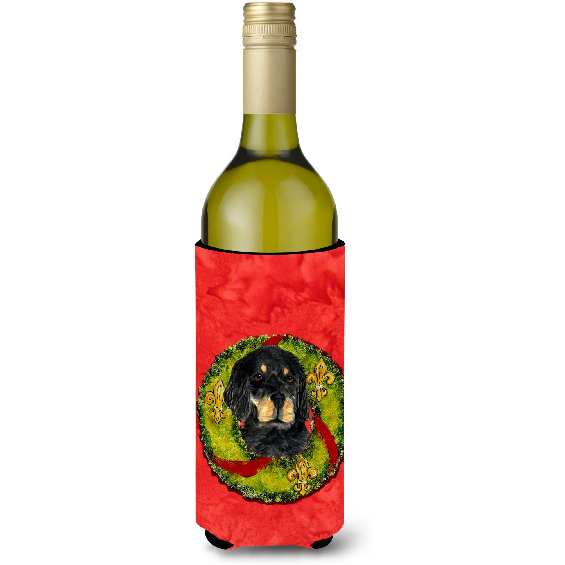 Gordon Setter Cristmas Wreath Wine Bottle Beverage Insulator Beverage Insulator Hugger