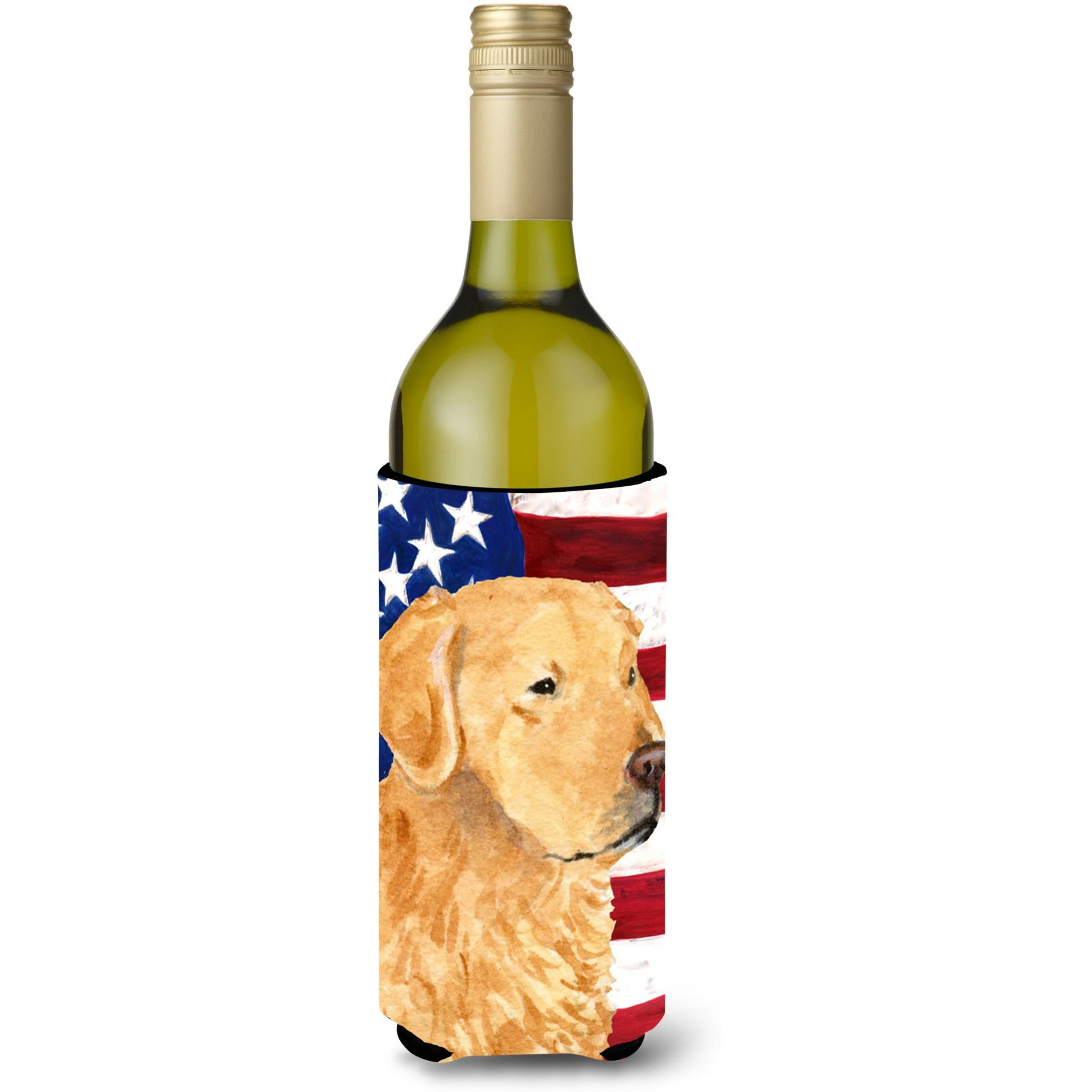 USA American Flag Golden Retriever Wine Bottle Beverage Insulator Beverage Insulator Hugger SS4055LITERK