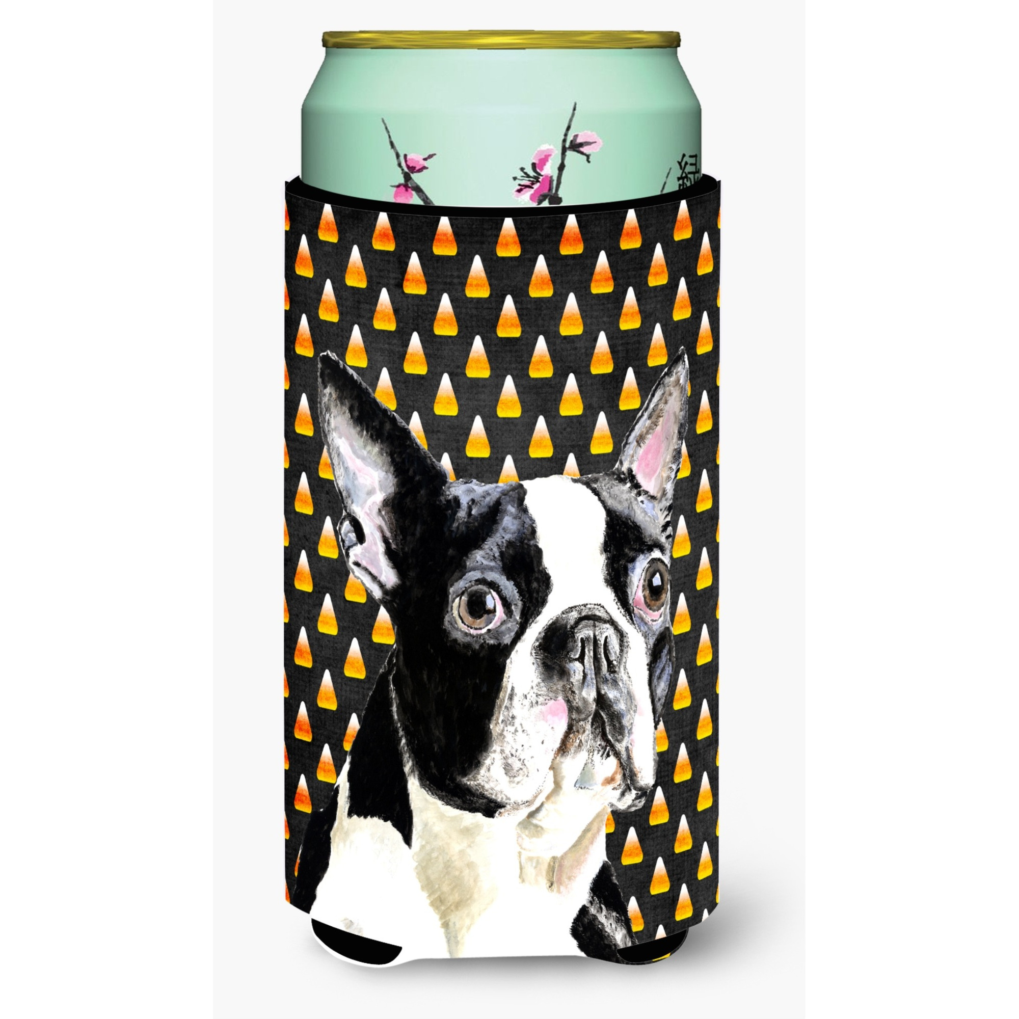 Boston Terrier Candy Corn Halloween Portrait  Tall Boy Beverage Insulator Beverage Insulator Hugger