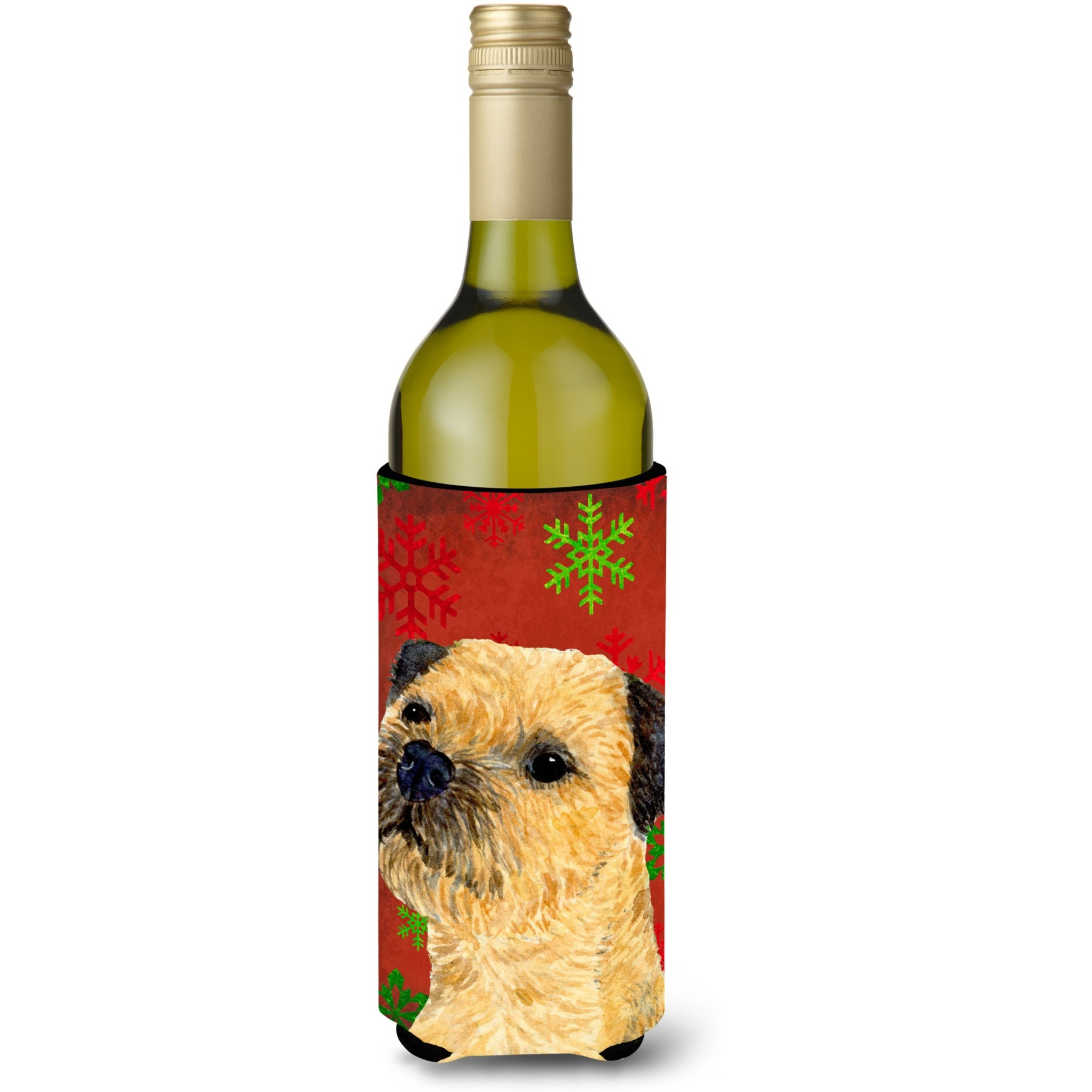 Border Terrier Snowflakes Holiday Christmas Wine Bottle Beverage Insulator Beverage Insulator Hugger