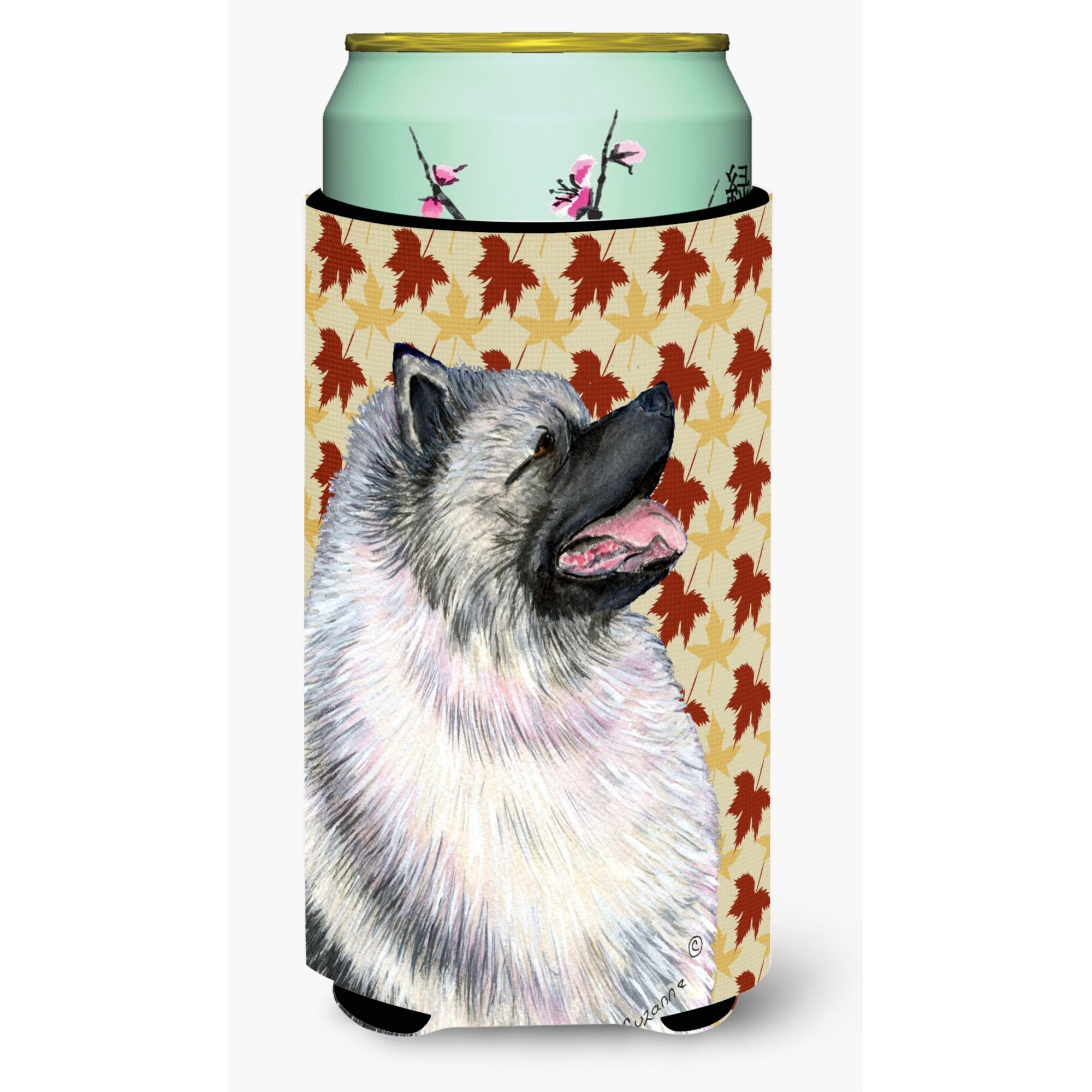 Keeshond Fall Leaves Portrait  Tall Boy Beverage Insulator Beverage Insulator Hugger