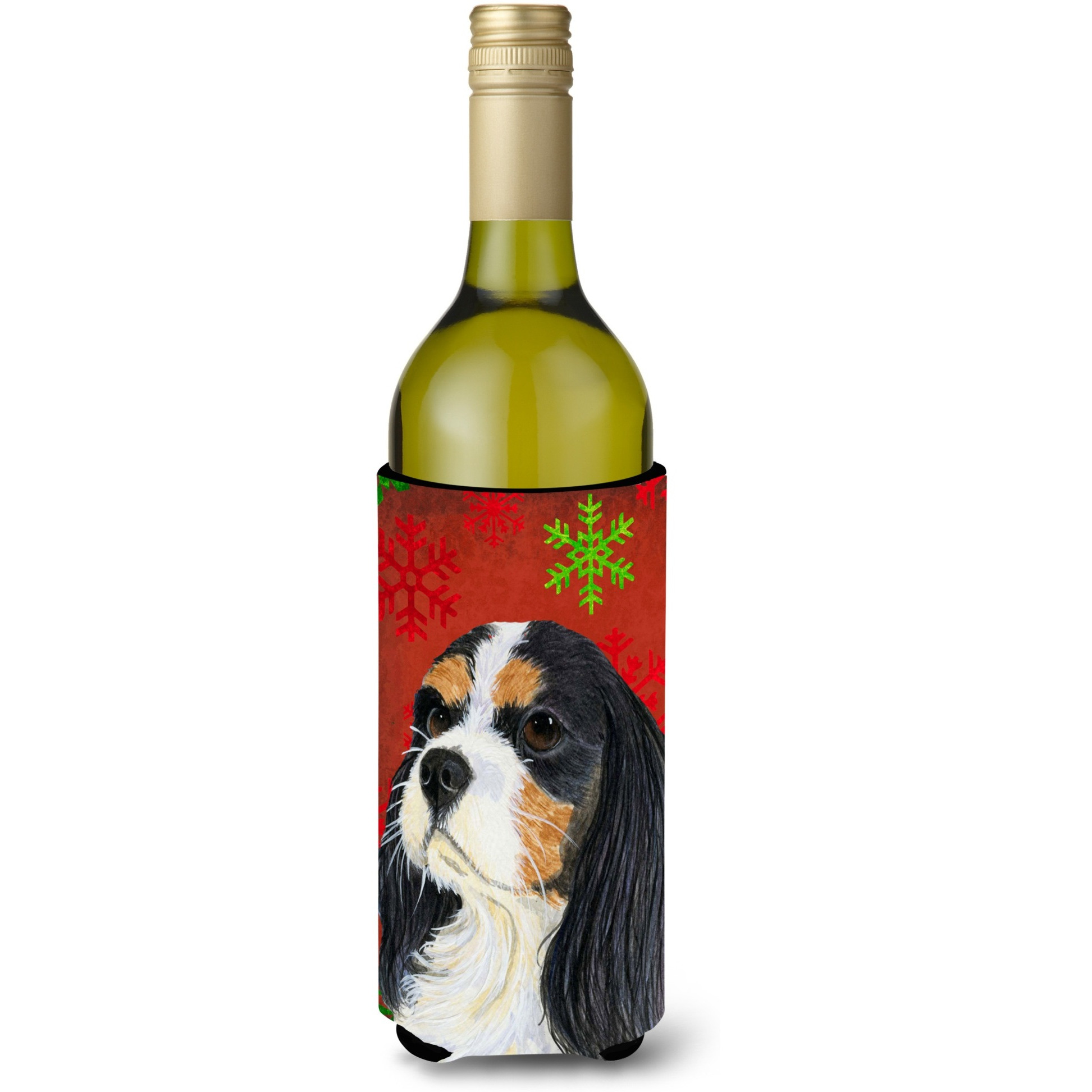 Cavalier Spaniel Snowflakes Holiday Christmas Wine Bottle Beverage Insulator Beverage Insulator Hugger