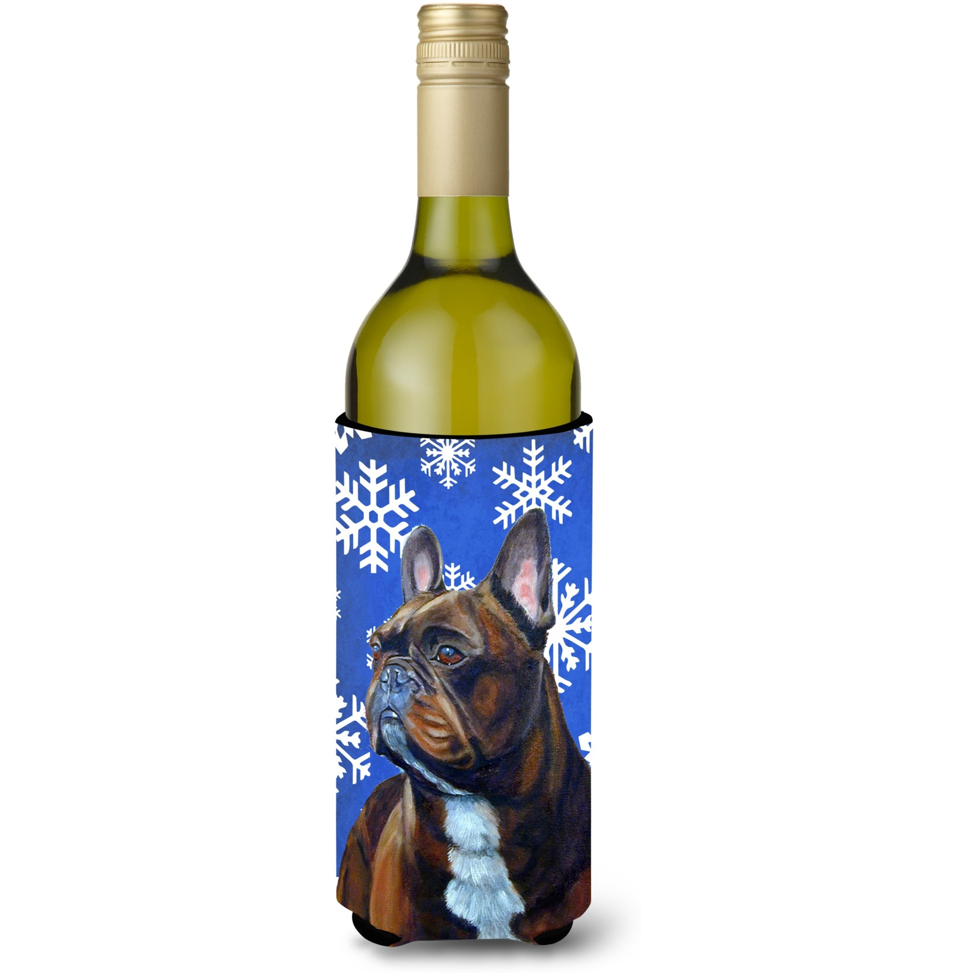 French Bulldog Winter Snowflakes Holiday Wine Bottle Beverage Insulator Beverage Insulator Hugger LH9295LITERK