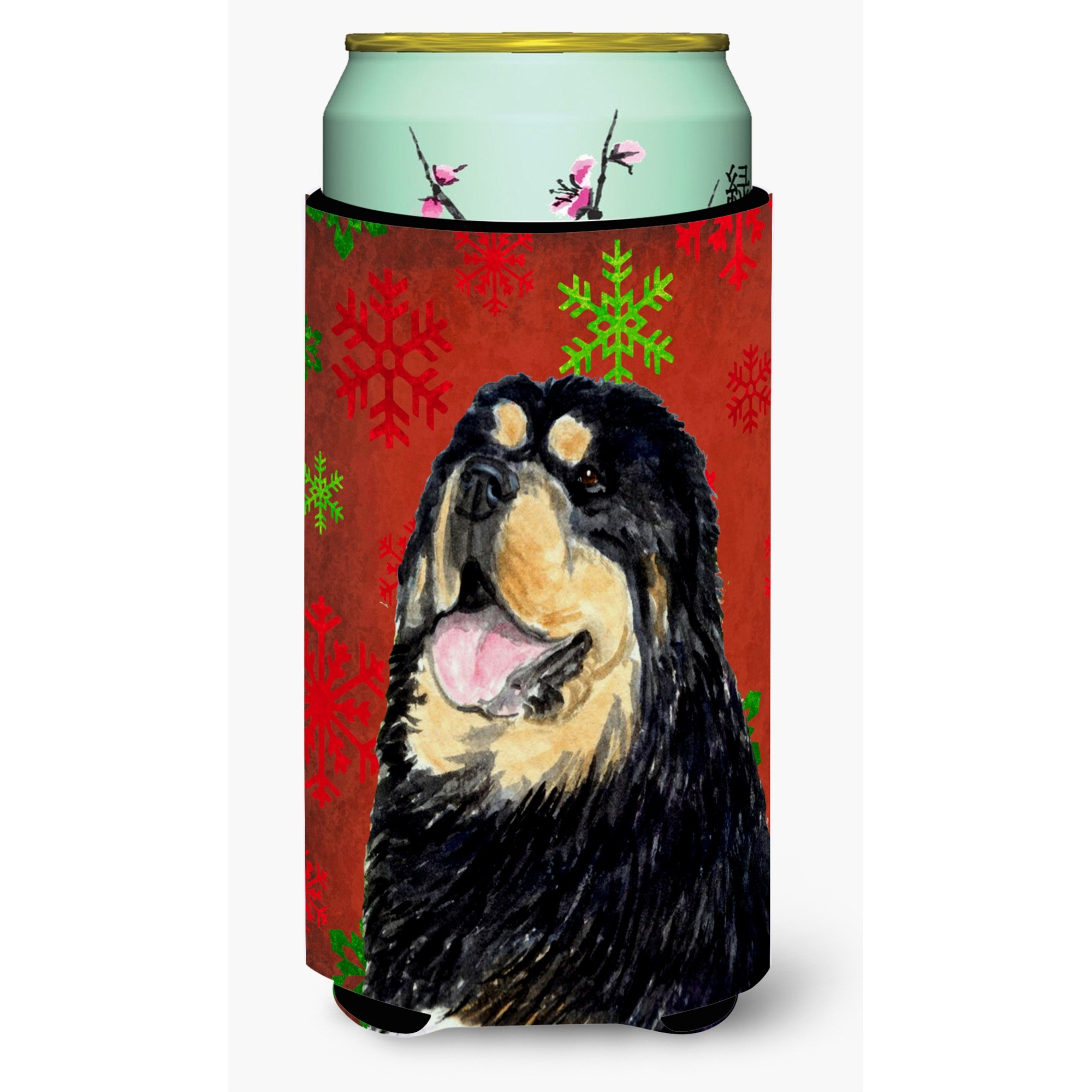Tibetan Mastiff Red Green Snowflake Christmas  Tall Boy Beverage Insulator Beverage Insulator Hugger