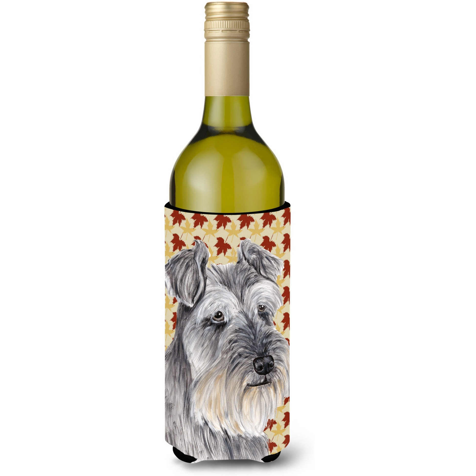 &quotCaroline's Treasures SC9234LITERK Schnauzer Fall Leaves Portrait Wine Bottle Koozie Hugger, 750 mL, Multicolor"