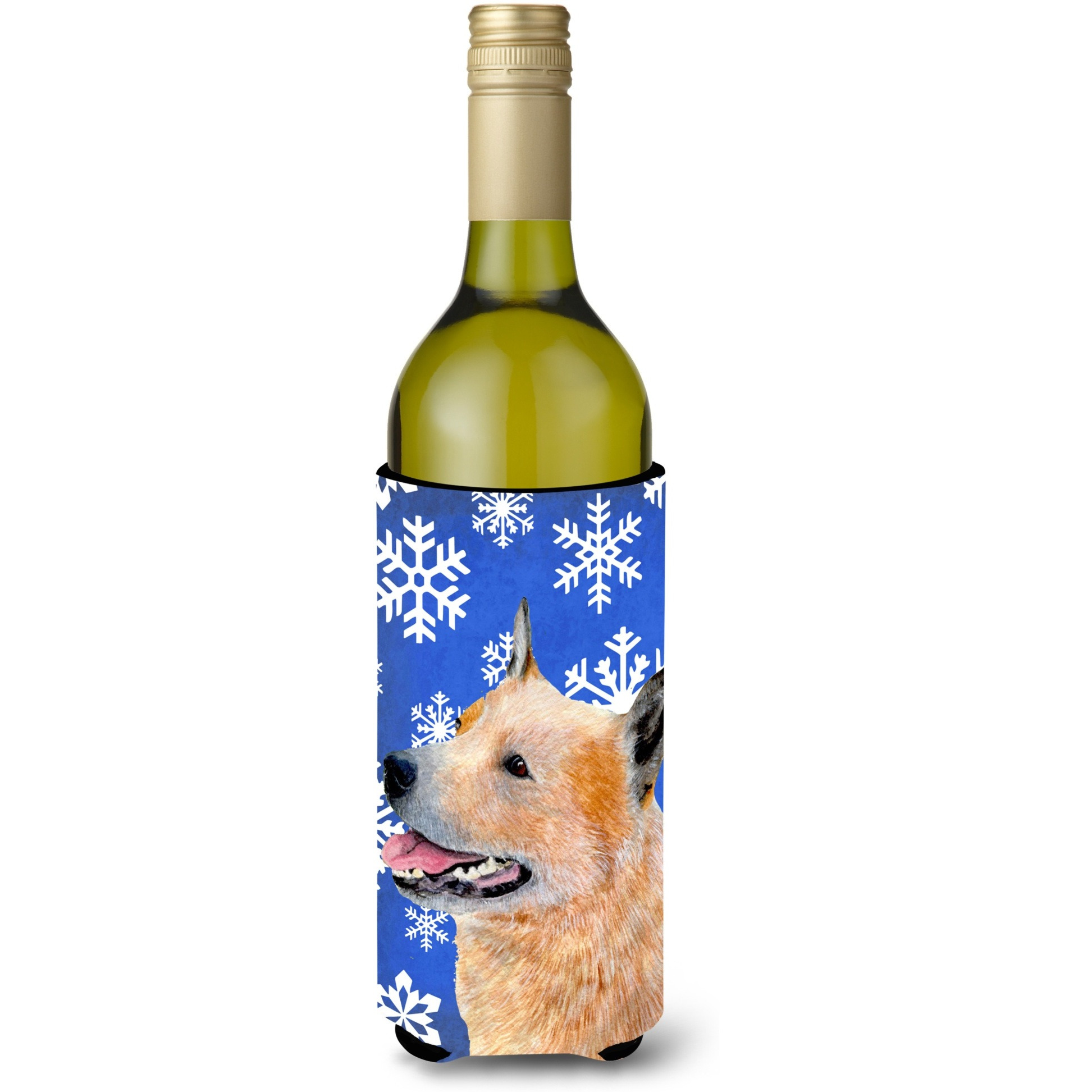 Australian Cattle Dog Winter Snowflakes Holiday Wine Bottle Beverage Insulator Beverage Insulator Hugger