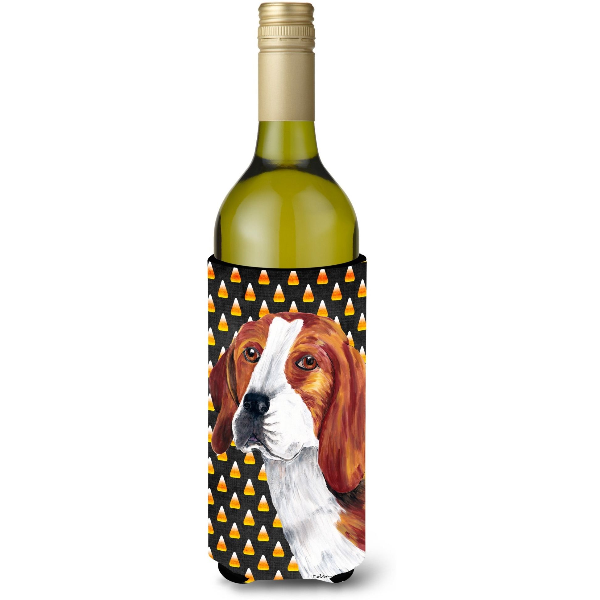 Beagle Candy Corn Halloween Portrait Wine Bottle Beverage Insulator Beverage Insulator Hugger