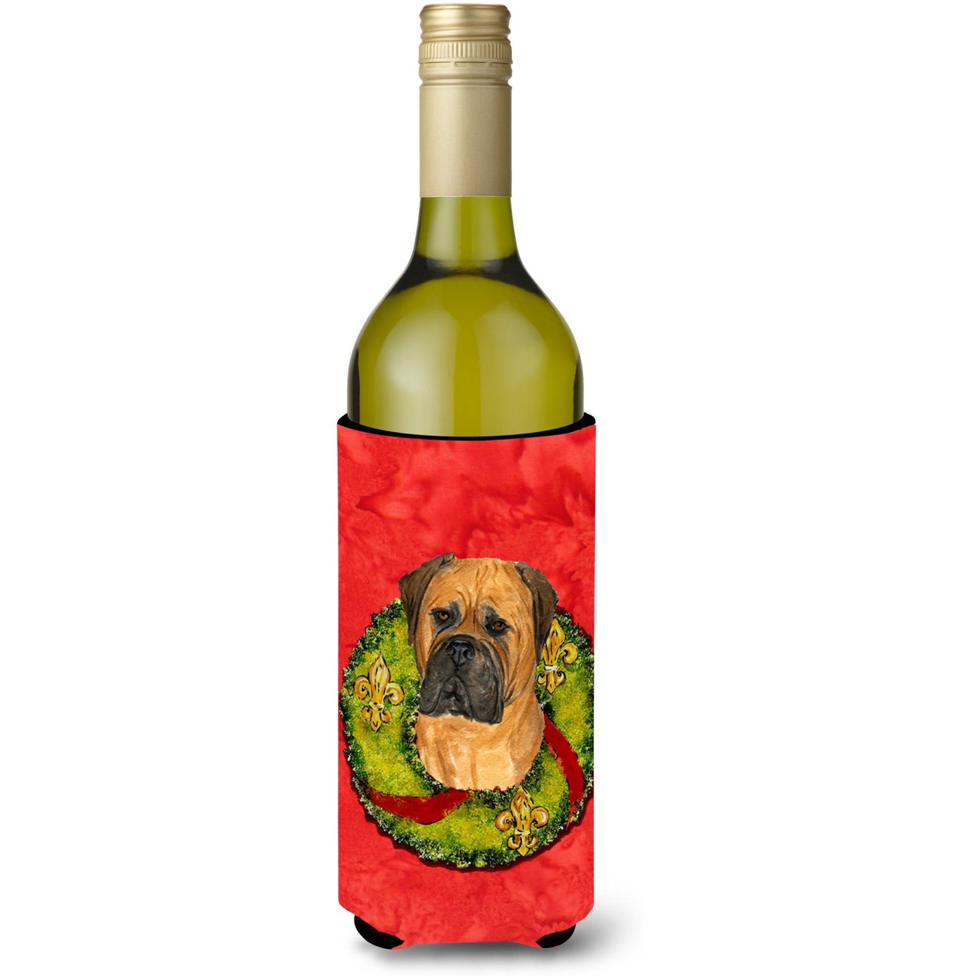 Bullmastiff Cristmas Wreath Wine Bottle Beverage Insulator Beverage Insulator Hugger