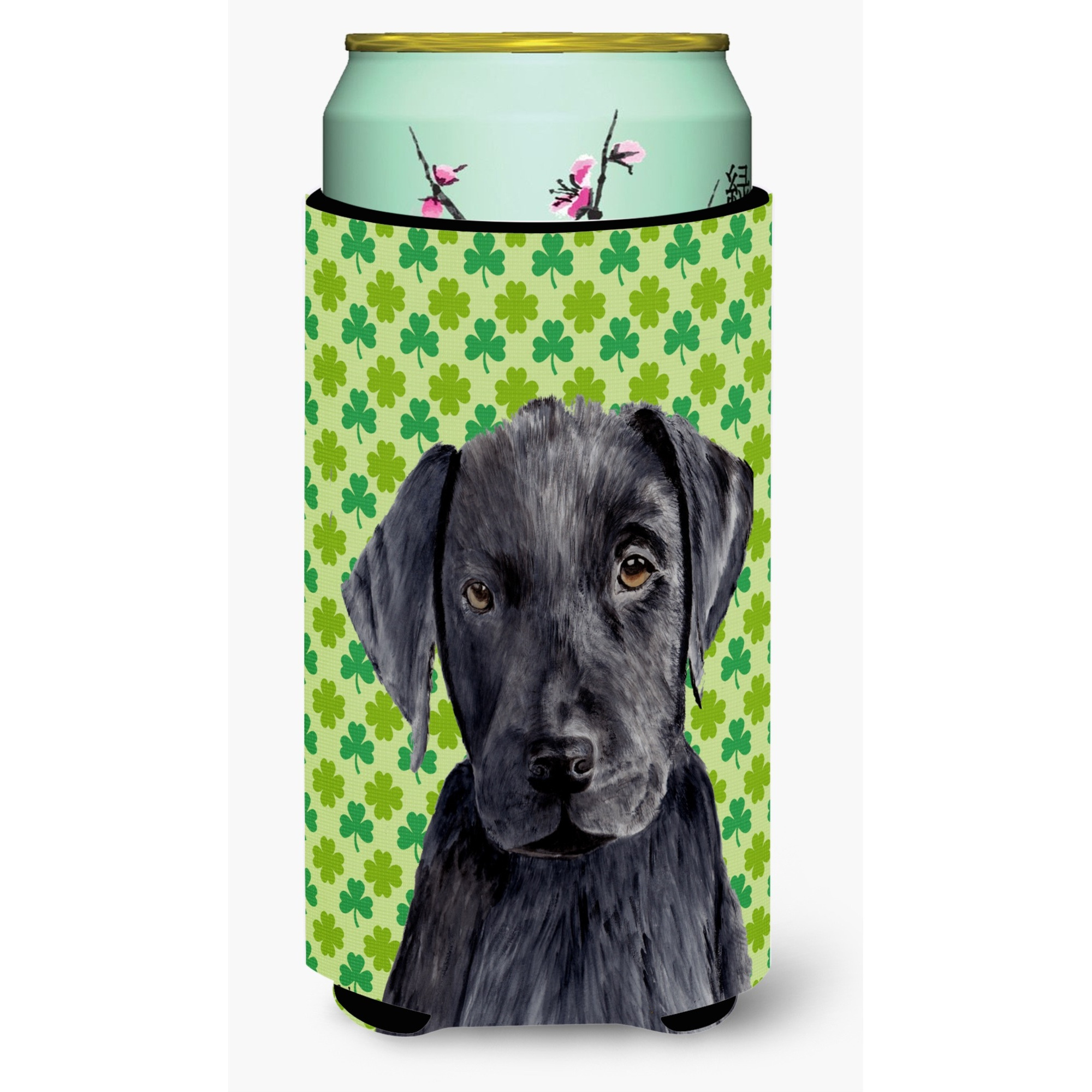 Labrador Black St. Patrick's Day Shamrock Portrait  Tall Boy Beverage Insulator Beverage Insulator Hugger